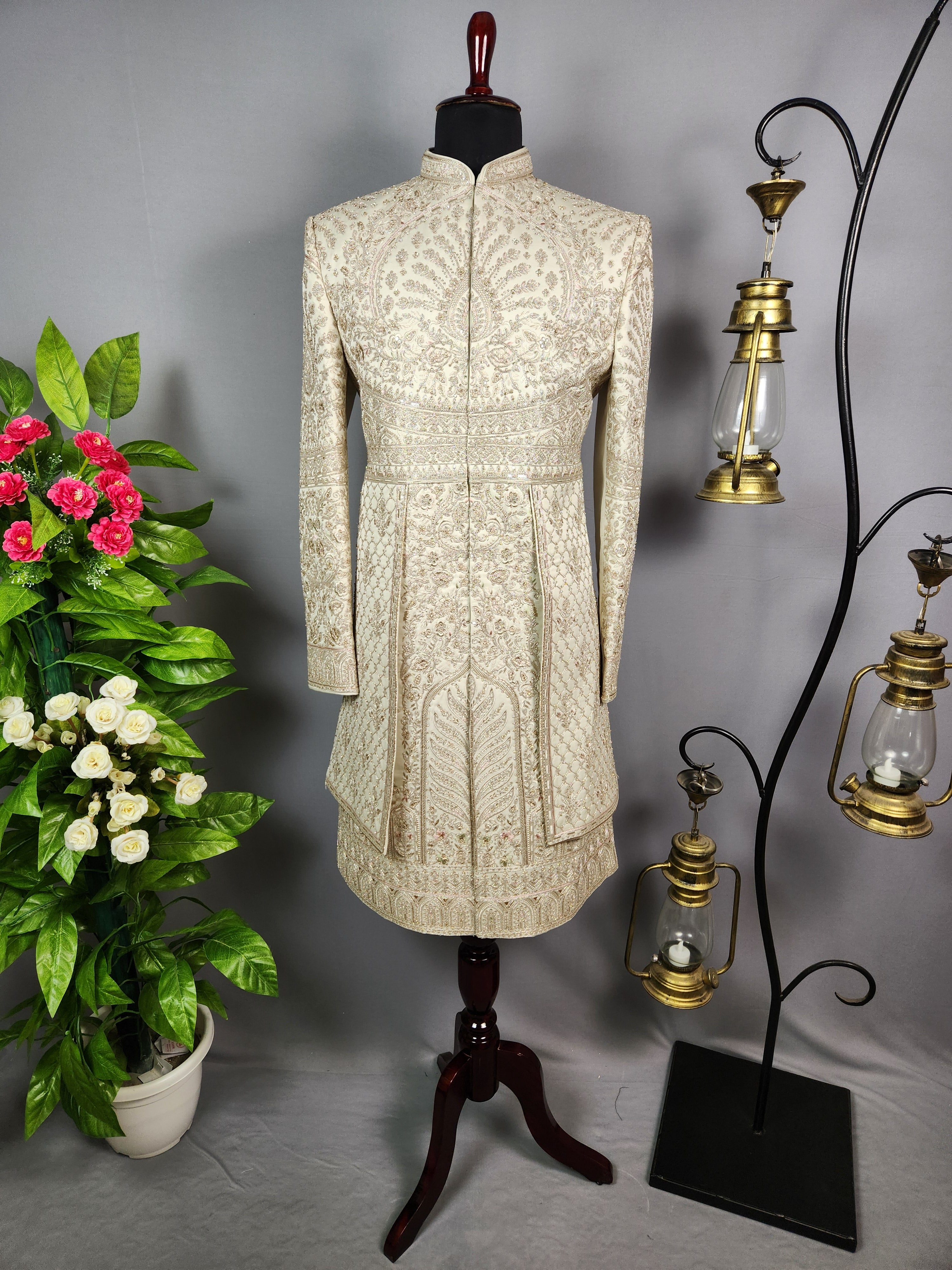 Light Golden Sherwani for Groom  -   Indian Wedding Outfit for Men