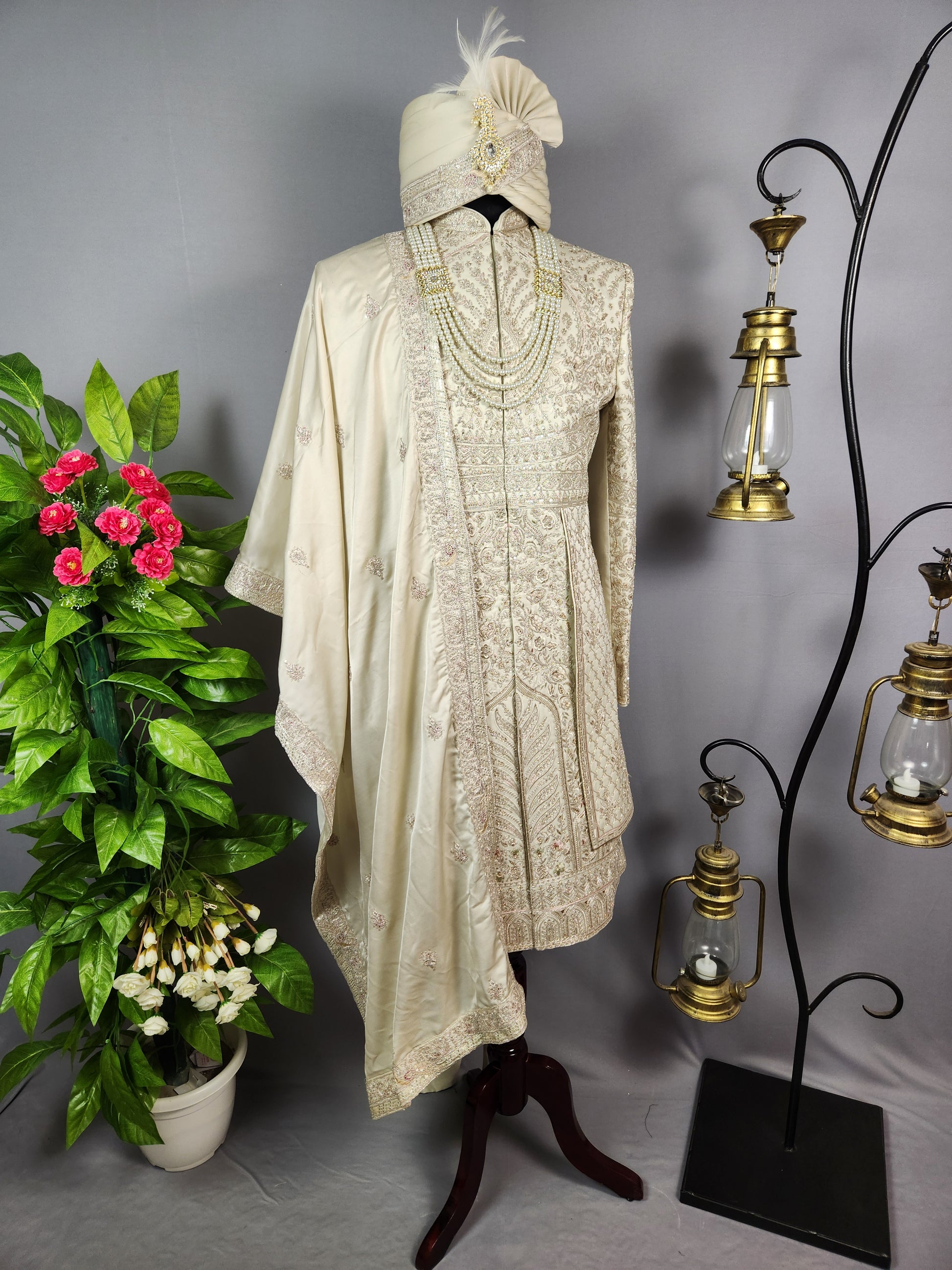 Light Golden Sherwani for Groom  -   Indian Wedding Outfit for Men