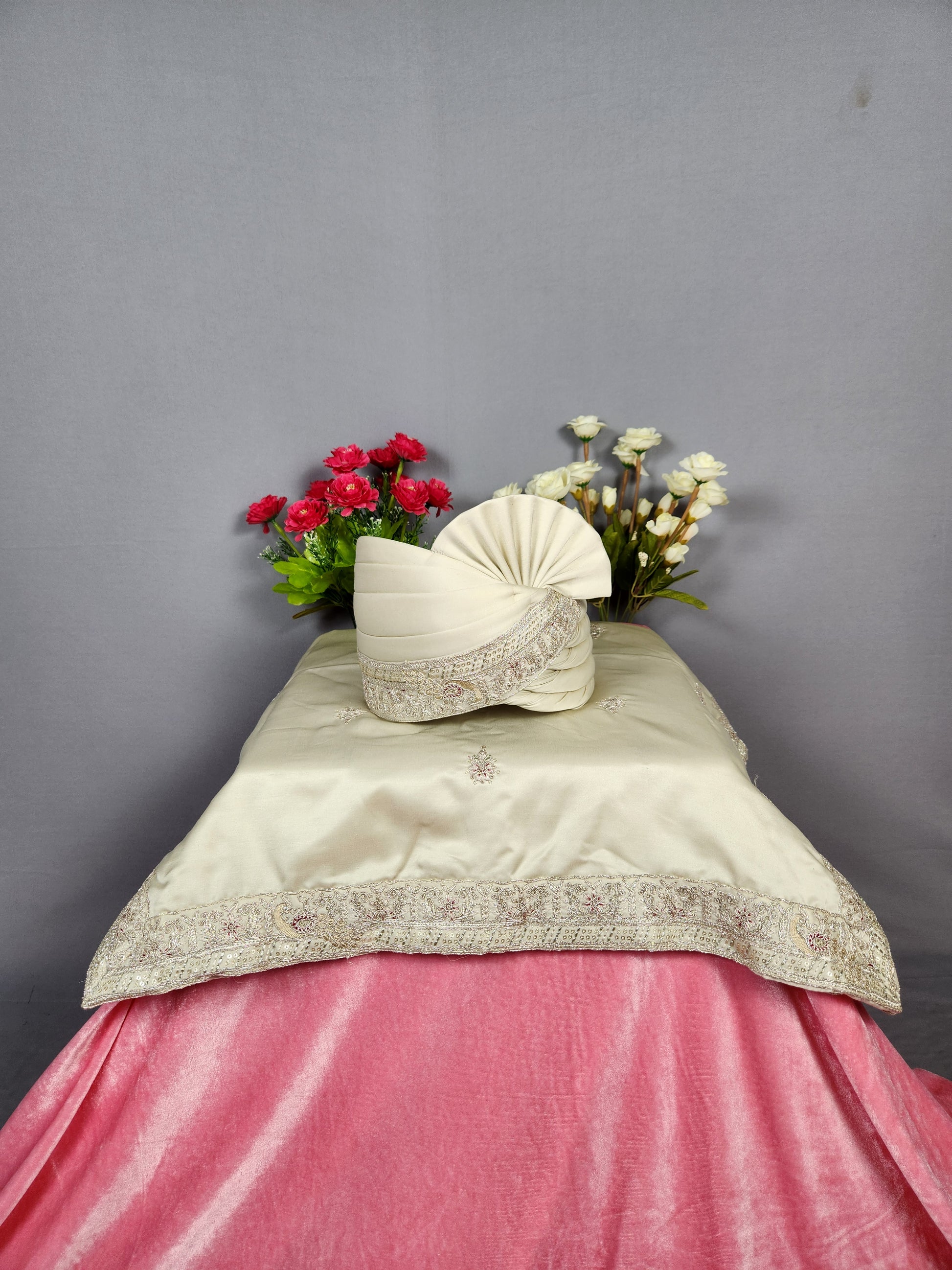 Golden Peacock Design Groom Turban Shawl Set