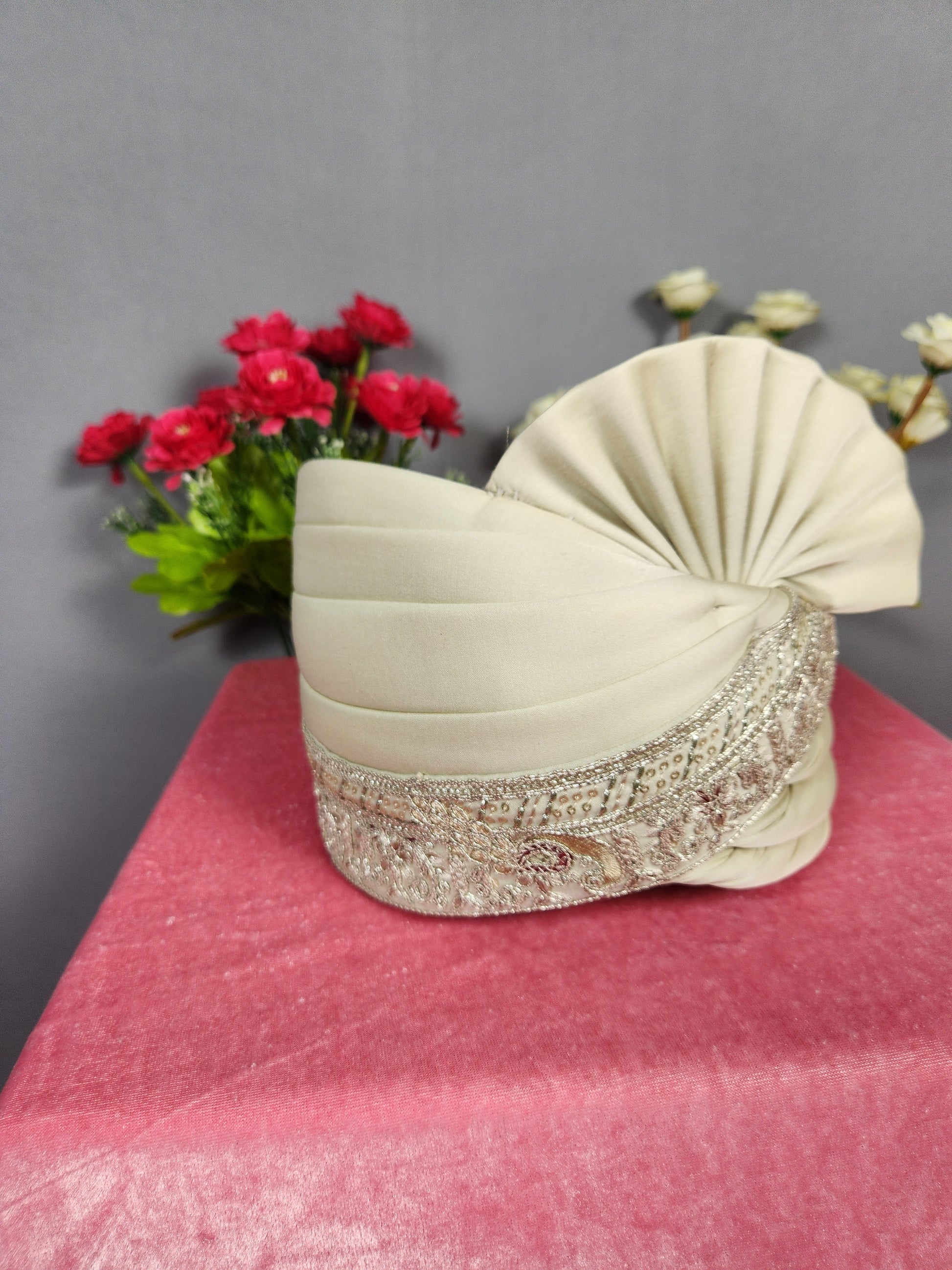 Golden Peacock Design Groom Turban Shawl Set