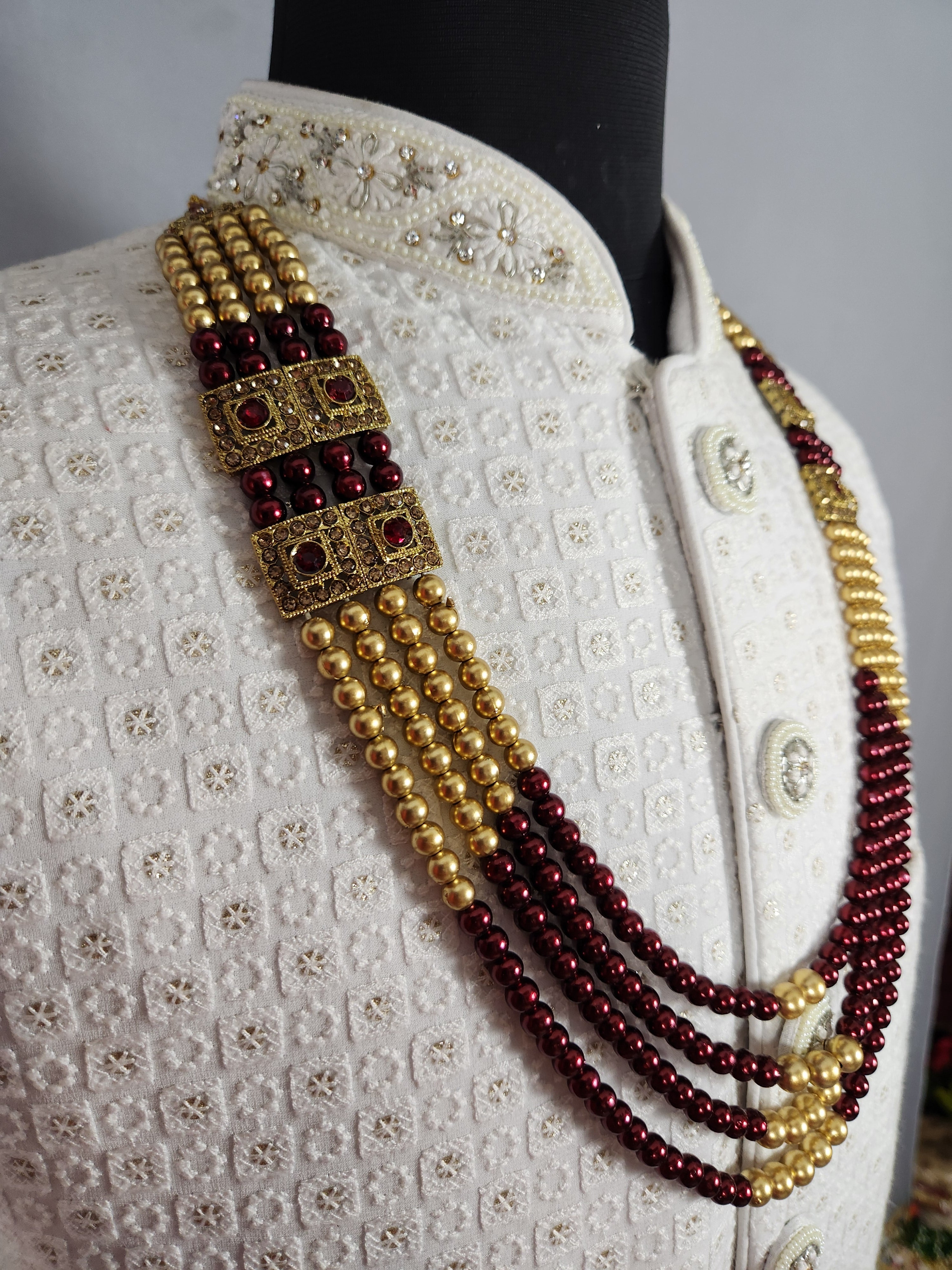 Golden Red Necklace For Groom