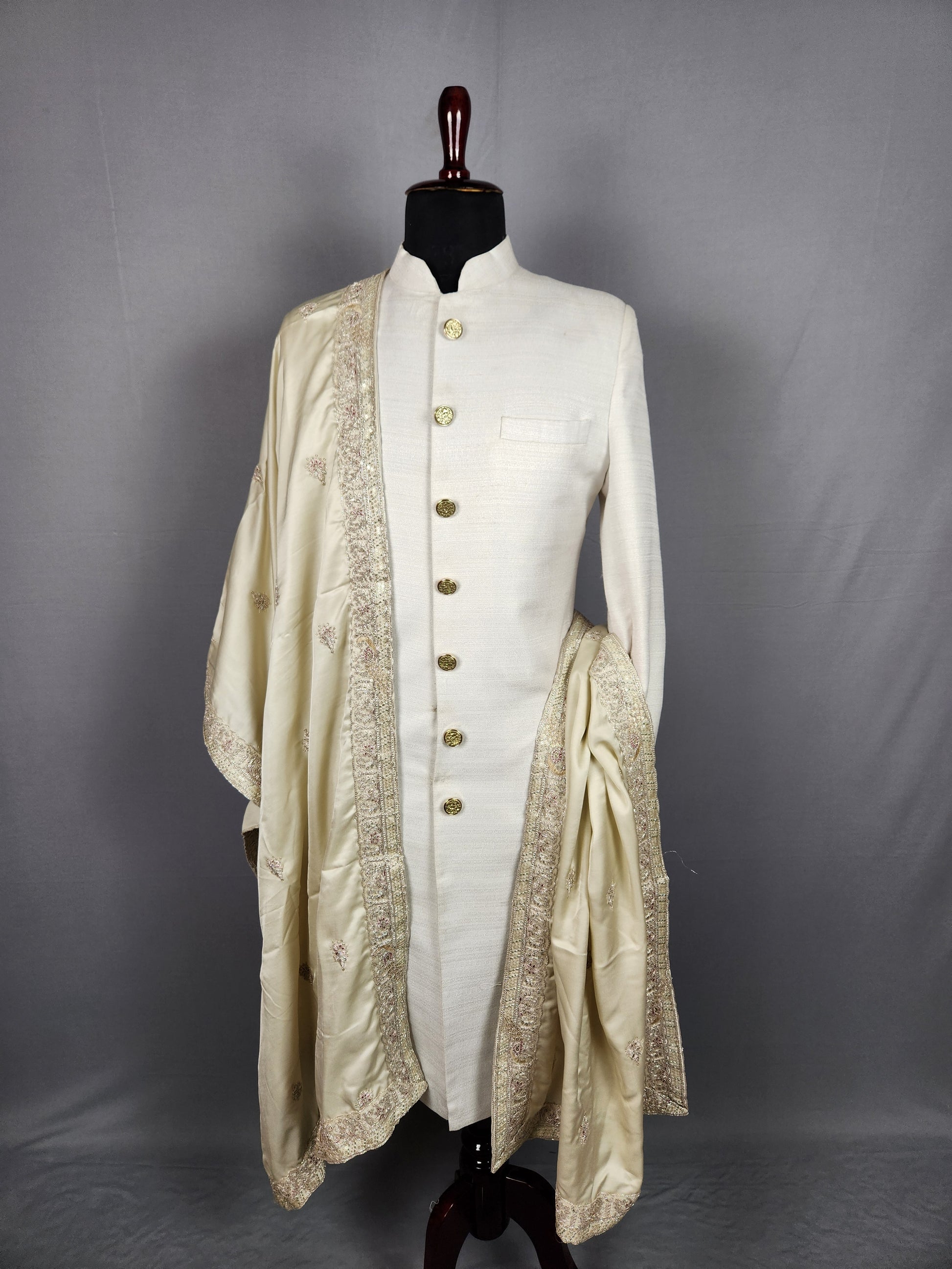 Golden Groom  Shawl with Peacock Design Embroidery