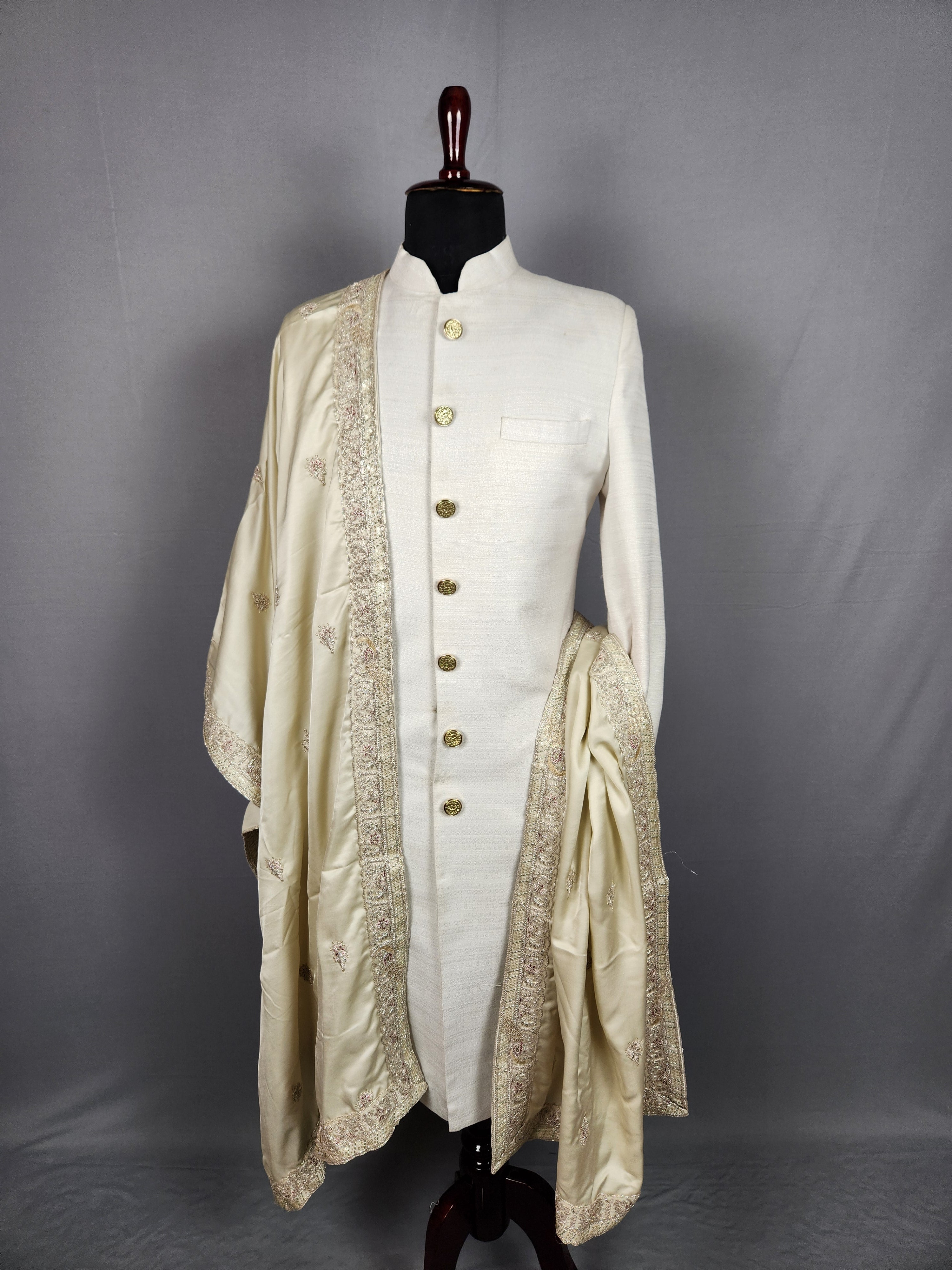 Golden Groom  Shawl with Peacock Design Embroidery