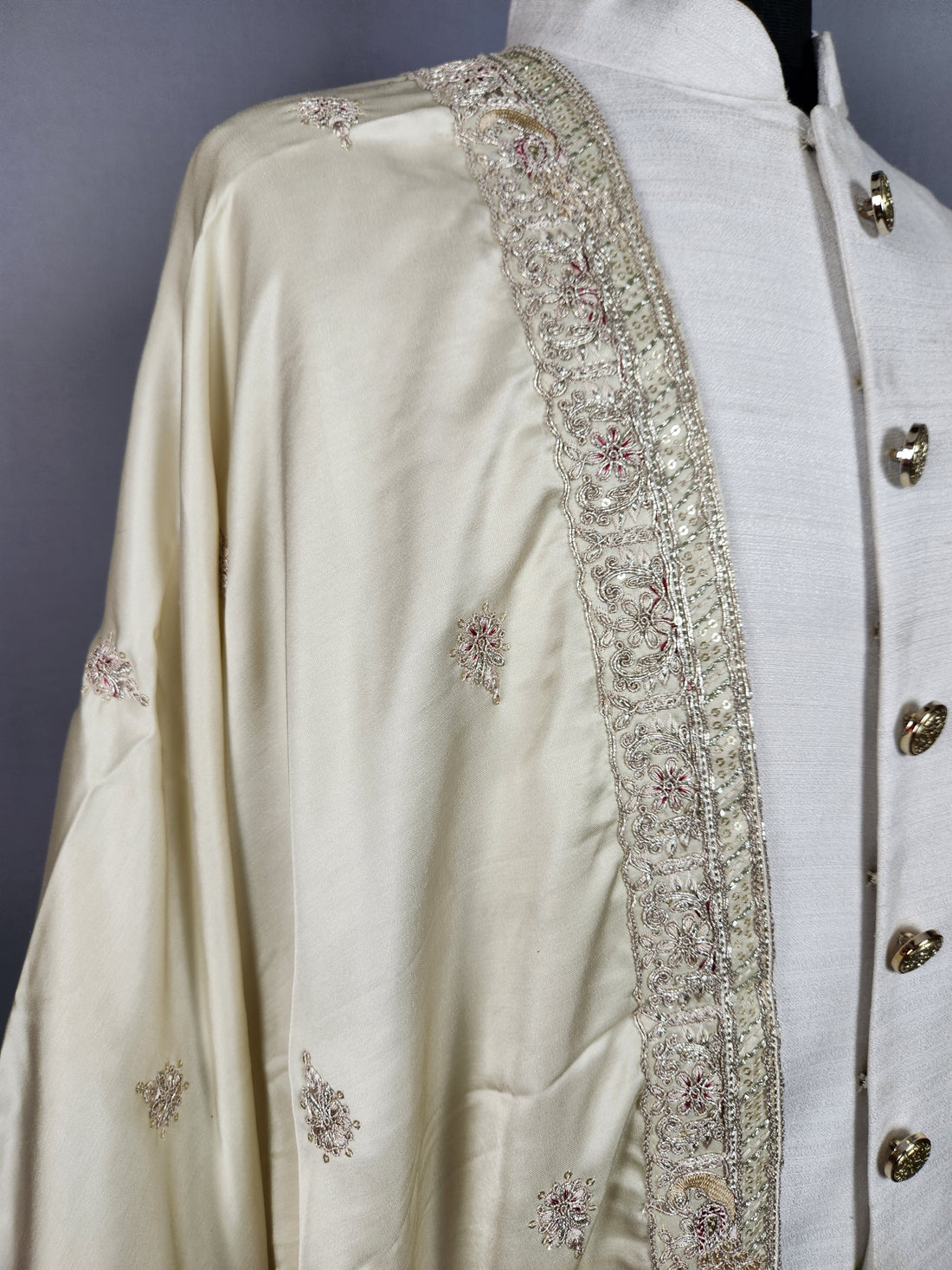 Golden Groom  Shawl with Peacock Design Embroidery