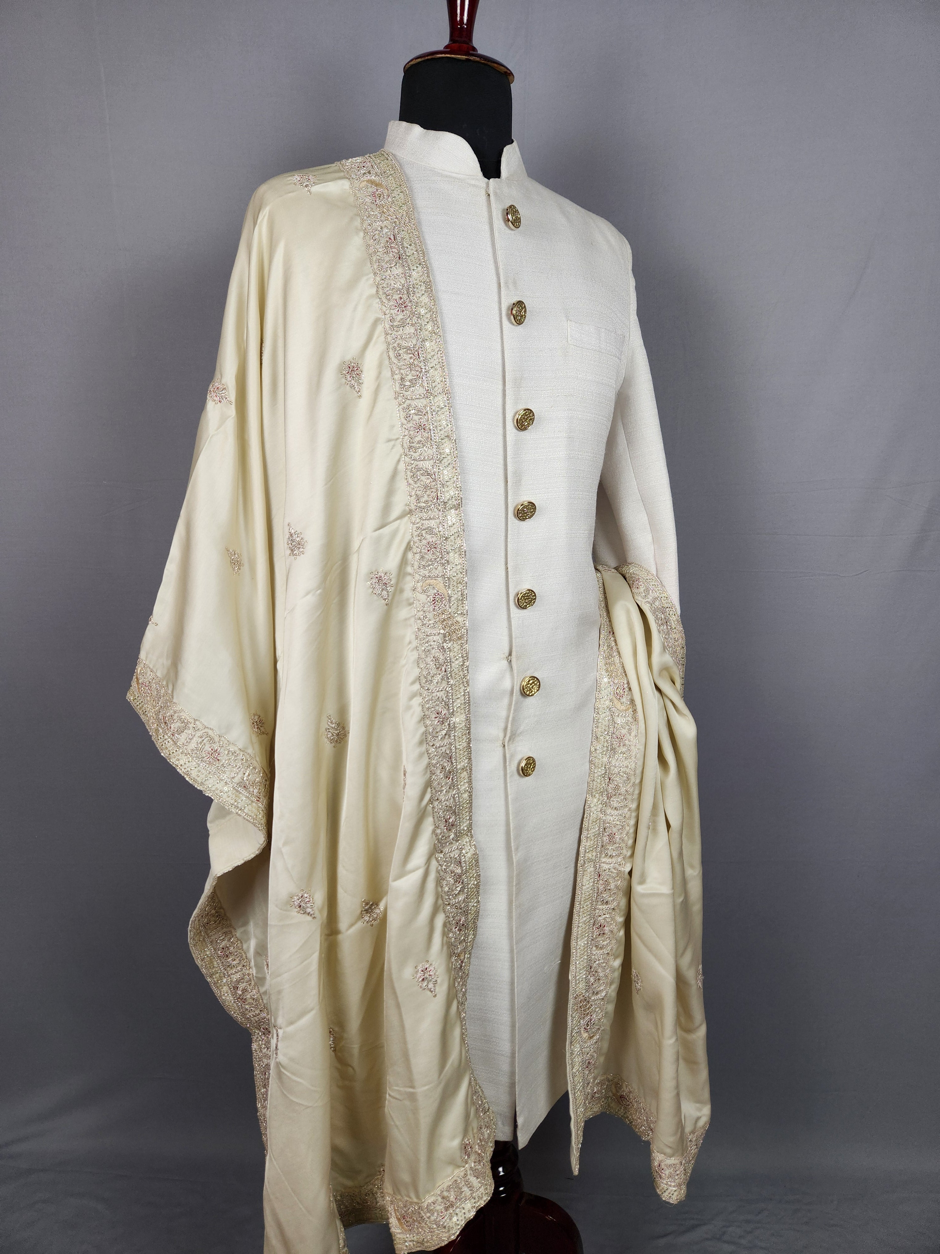 Golden Groom  Shawl with Peacock Design Embroidery