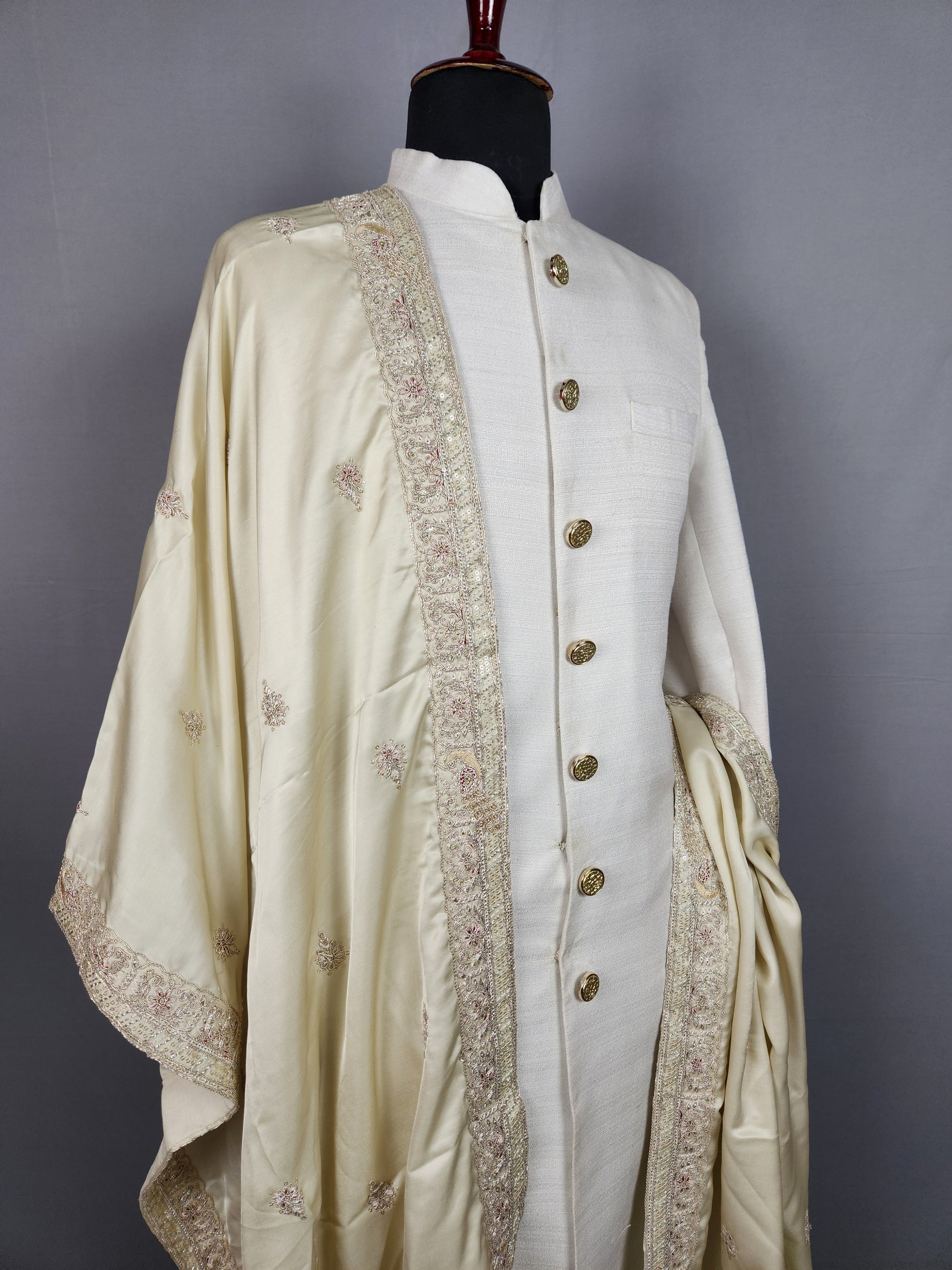 Golden Groom  Shawl with Peacock Design Embroidery