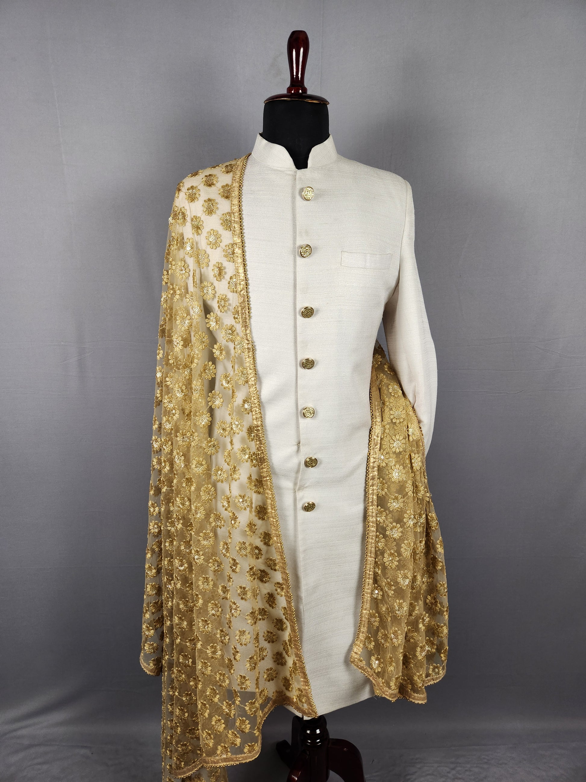 Golden Groom Shawl on  Net Fabric