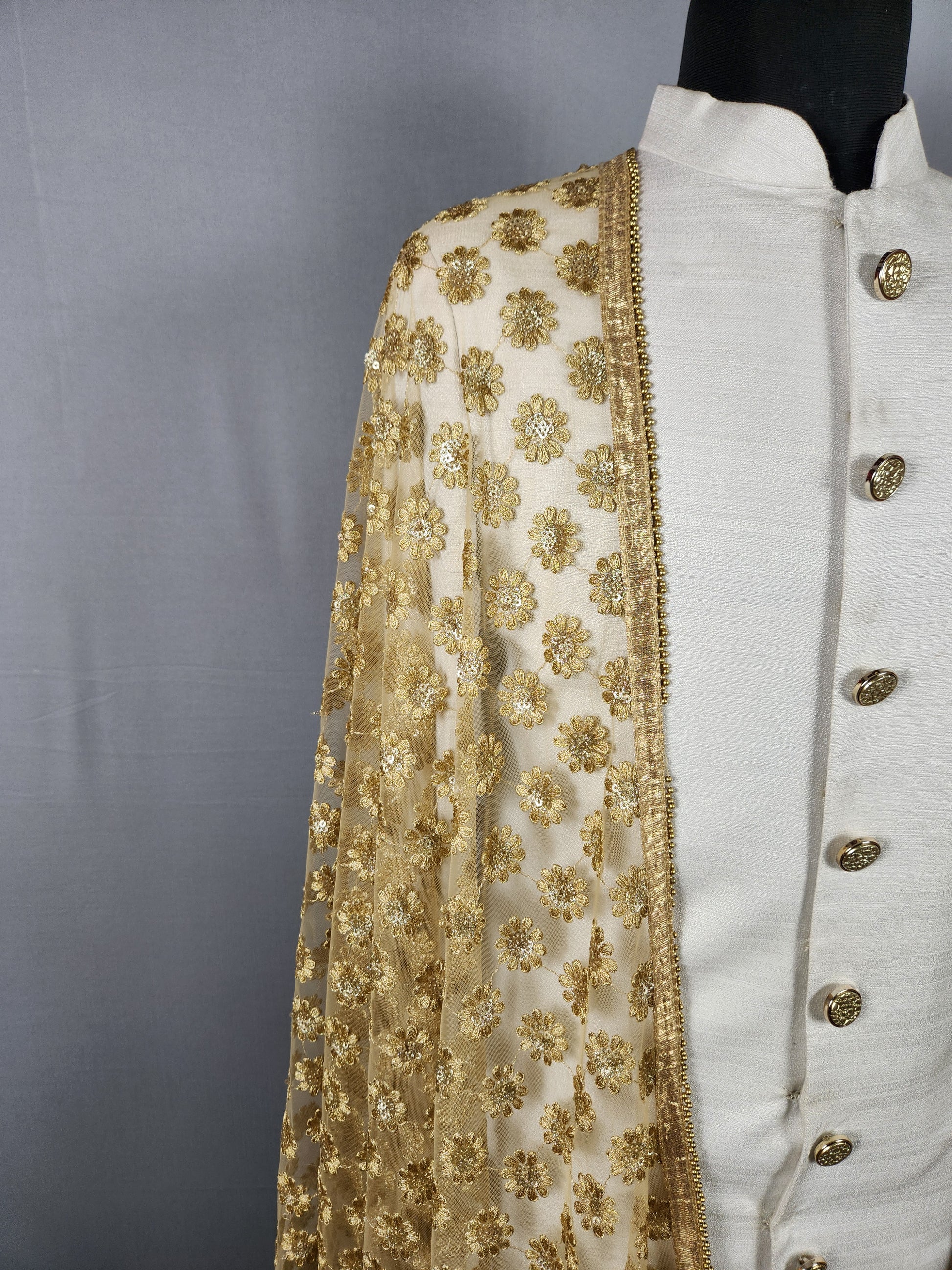 Golden Groom Shawl on  Net Fabric