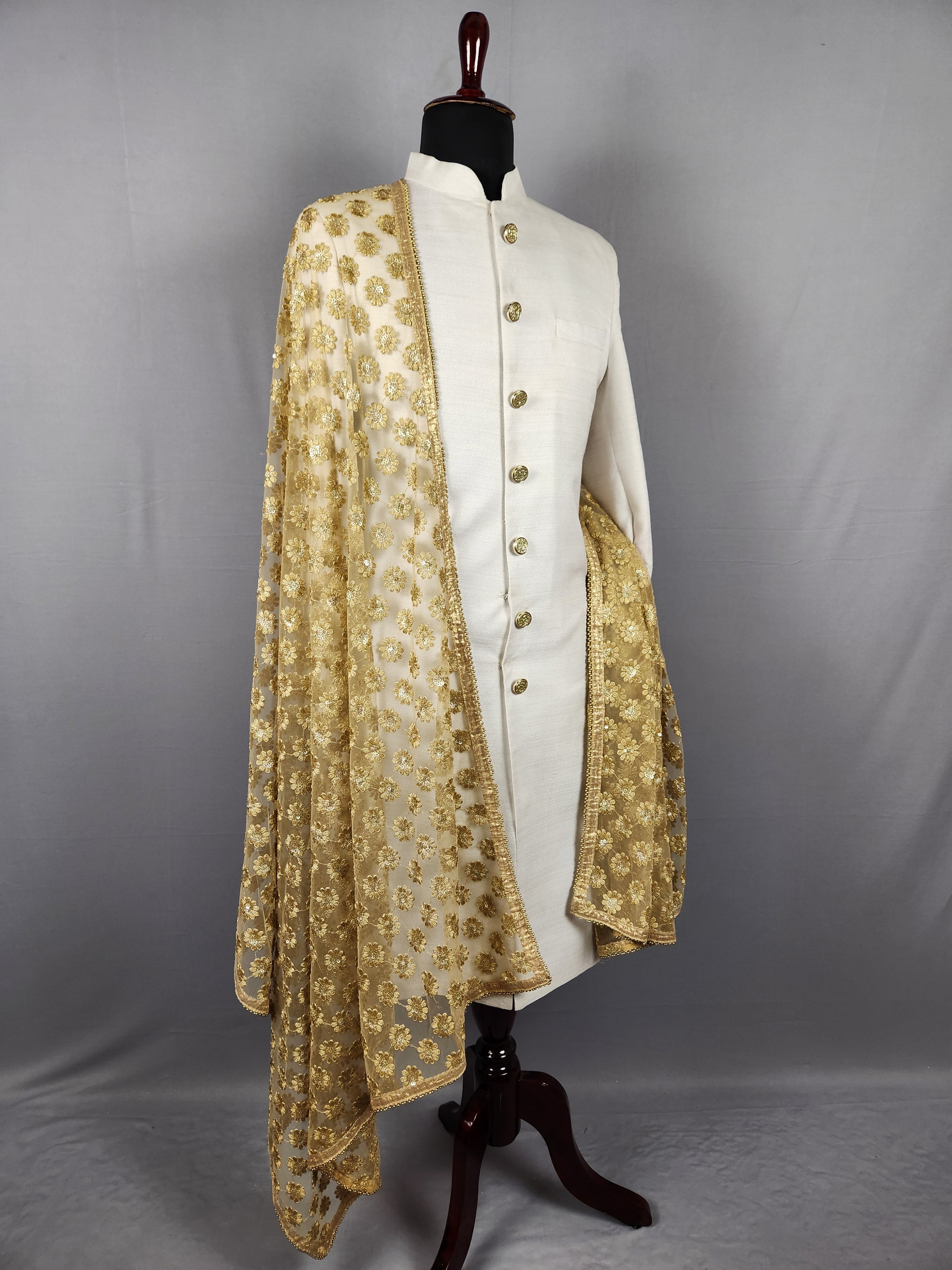 Golden Groom Shawl on  Net Fabric
