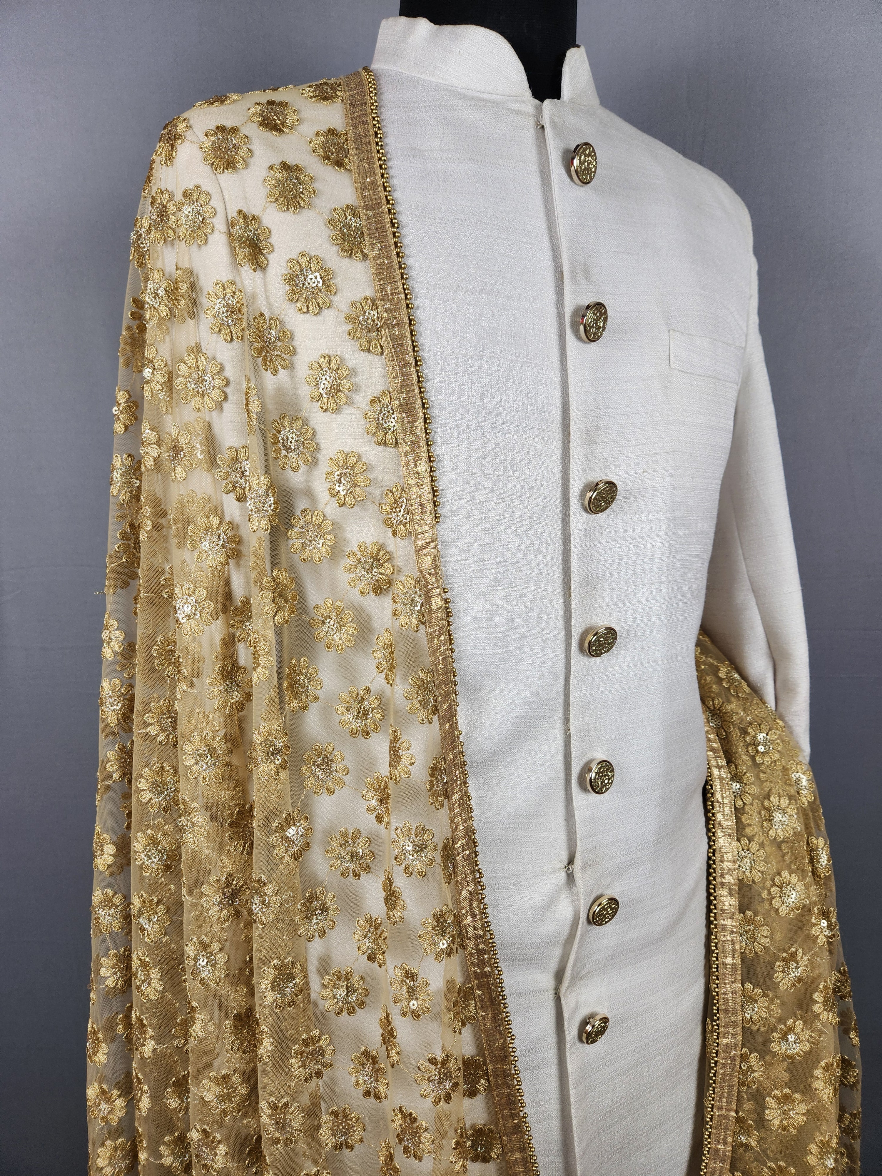 Golden Groom Shawl on  Net Fabric