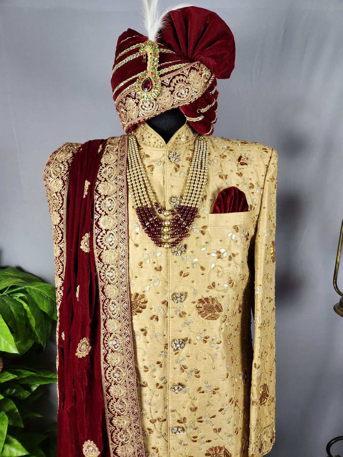 Golden Wedding Groom Sherwani With Traditional Zardozi Work