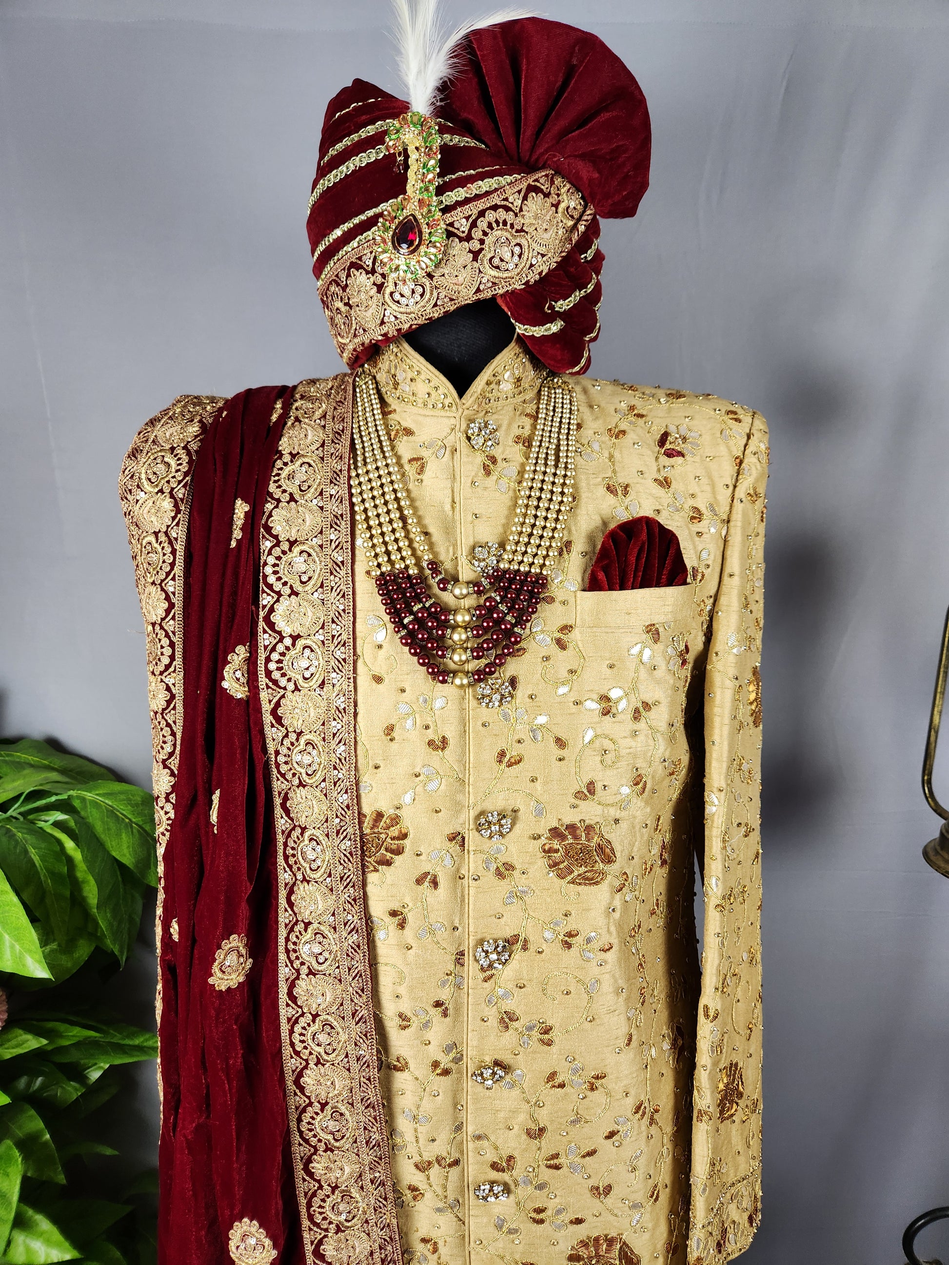 Golden Wedding Groom Sherwani With Traditional Zardozi Work
