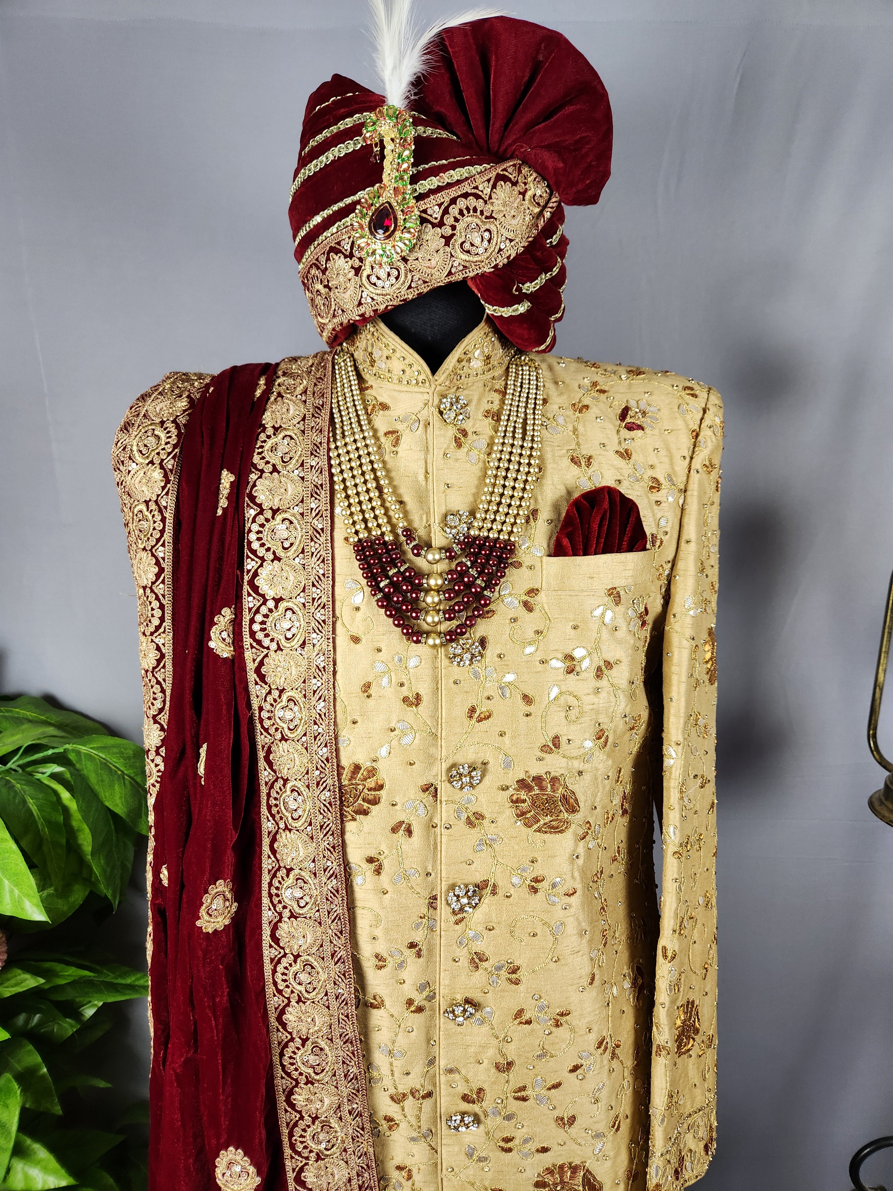 Golden Wedding Groom Sherwani With Traditional Zardozi Work