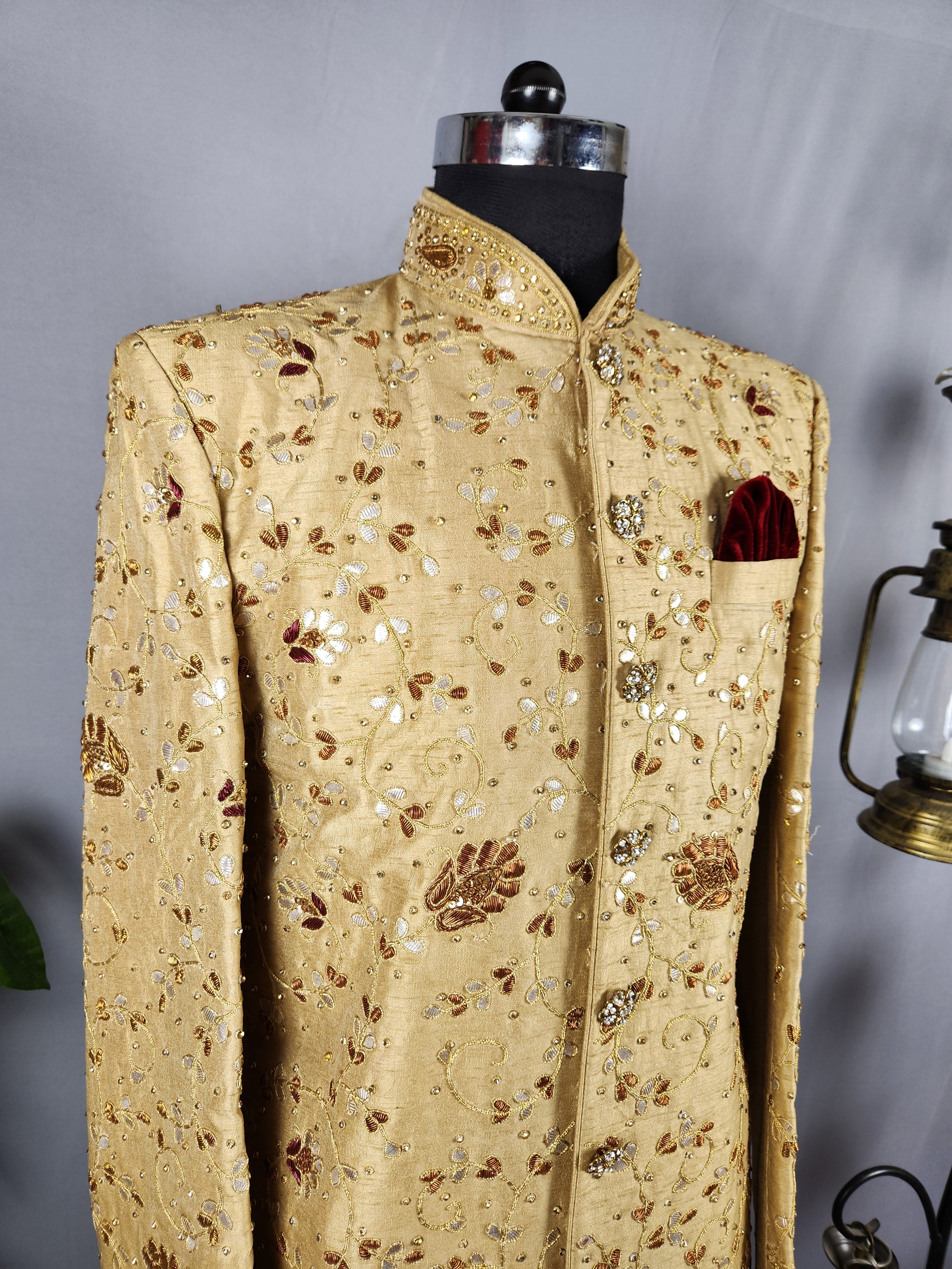 Golden Wedding Groom Sherwani - Traditional Zardozi Work | Sherwani For Men