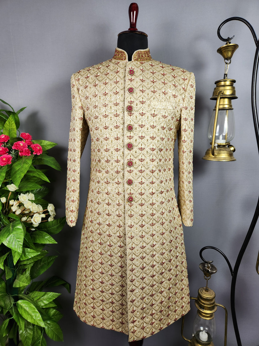 Golden Sherwani for Groom  -   Indian Wedding Outfit for Men