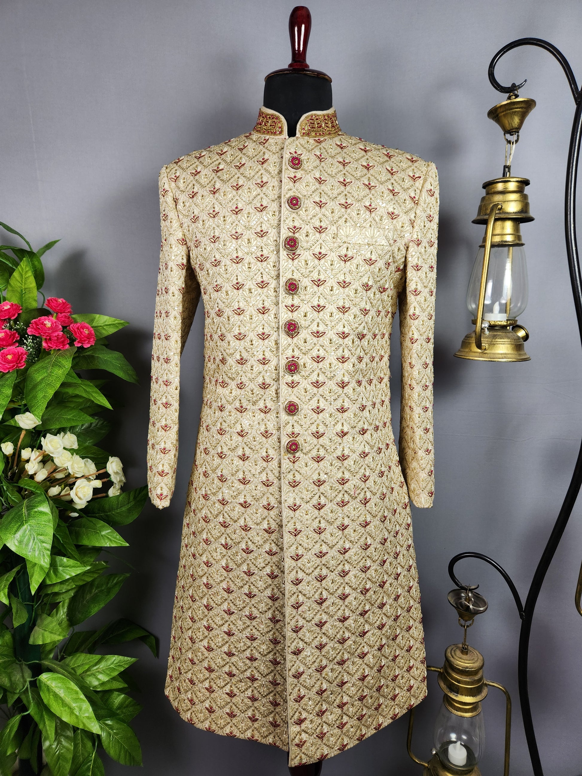 Golden Sherwani for Groom  -   Indian Wedding Outfit for Men
