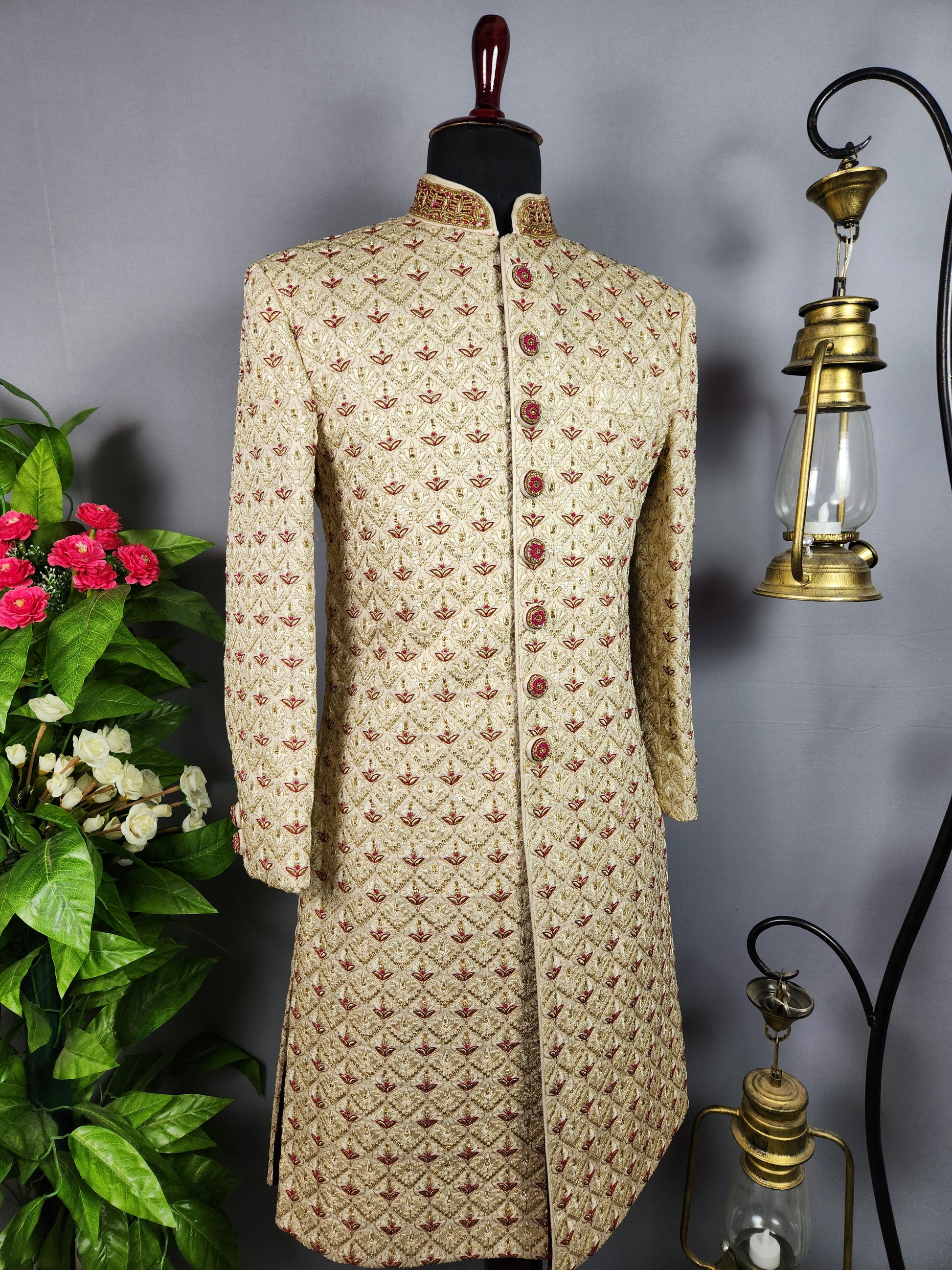 Golden Sherwani for Groom  -   Indian Wedding Outfit for Men