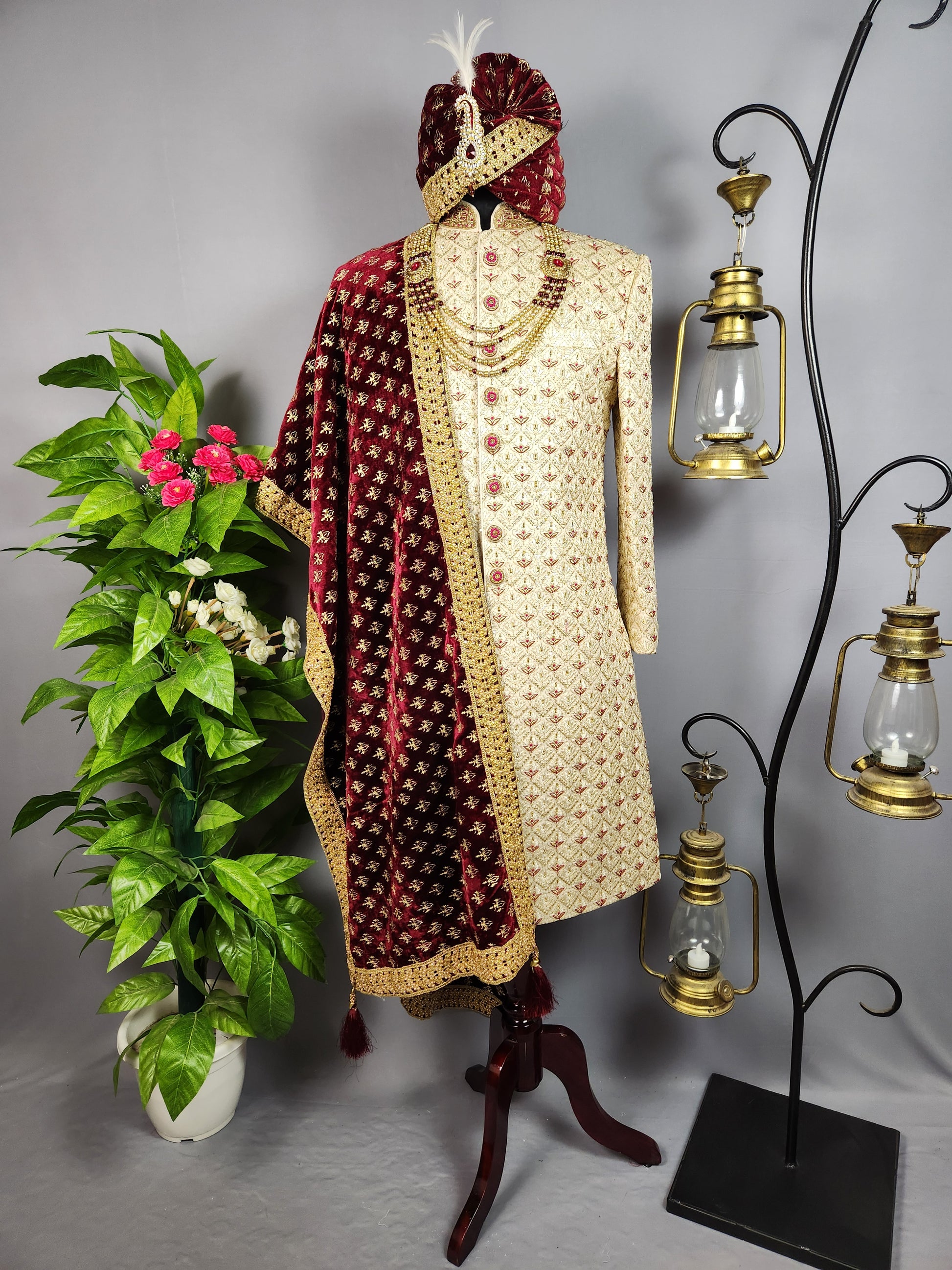 Golden Sherwani for Groom  -   Indian Wedding Outfit for Men