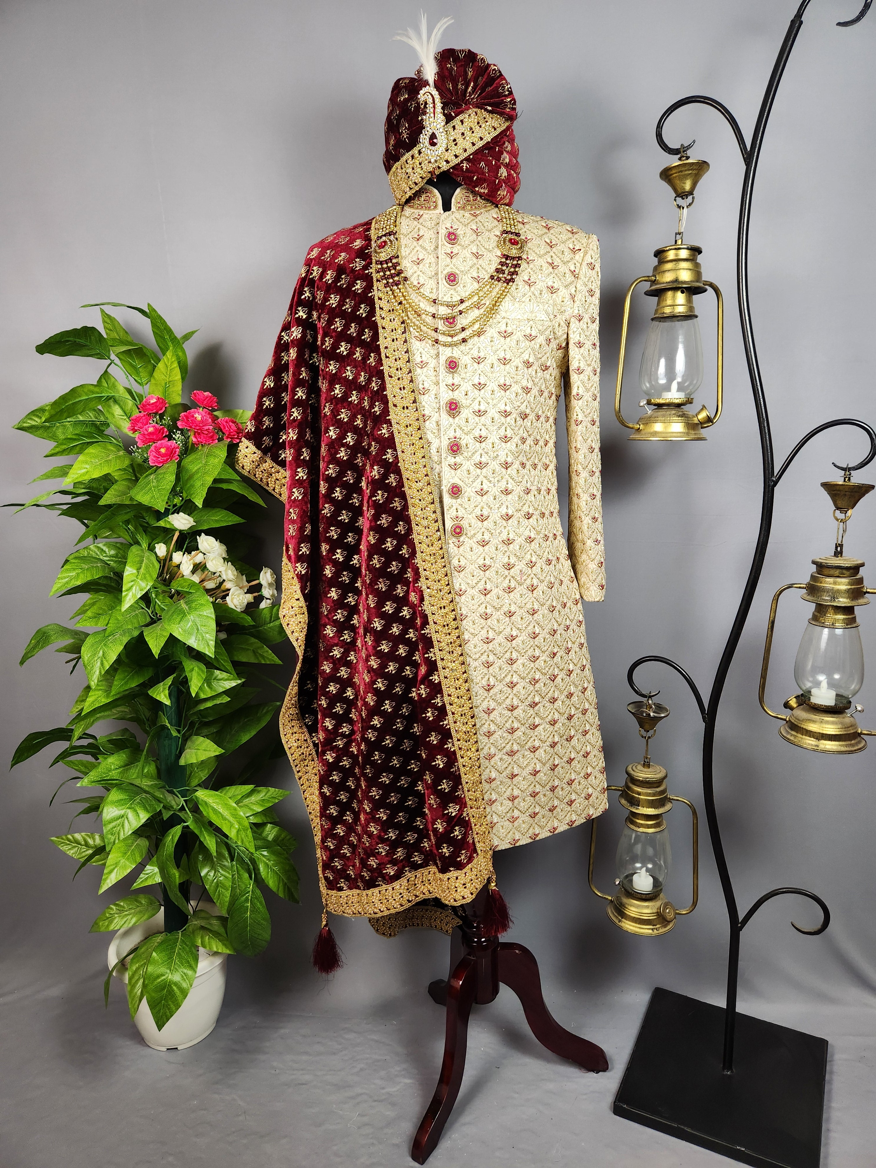 Golden Sherwani for Groom  -   Indian Wedding Outfit for Men