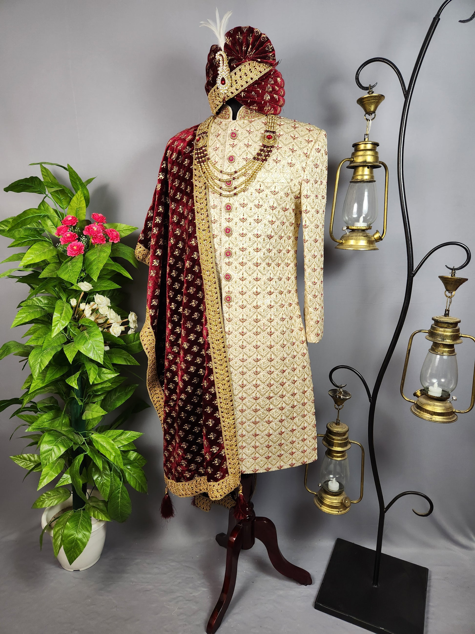 Golden Sherwani for Groom  -   Indian Wedding Outfit for Men