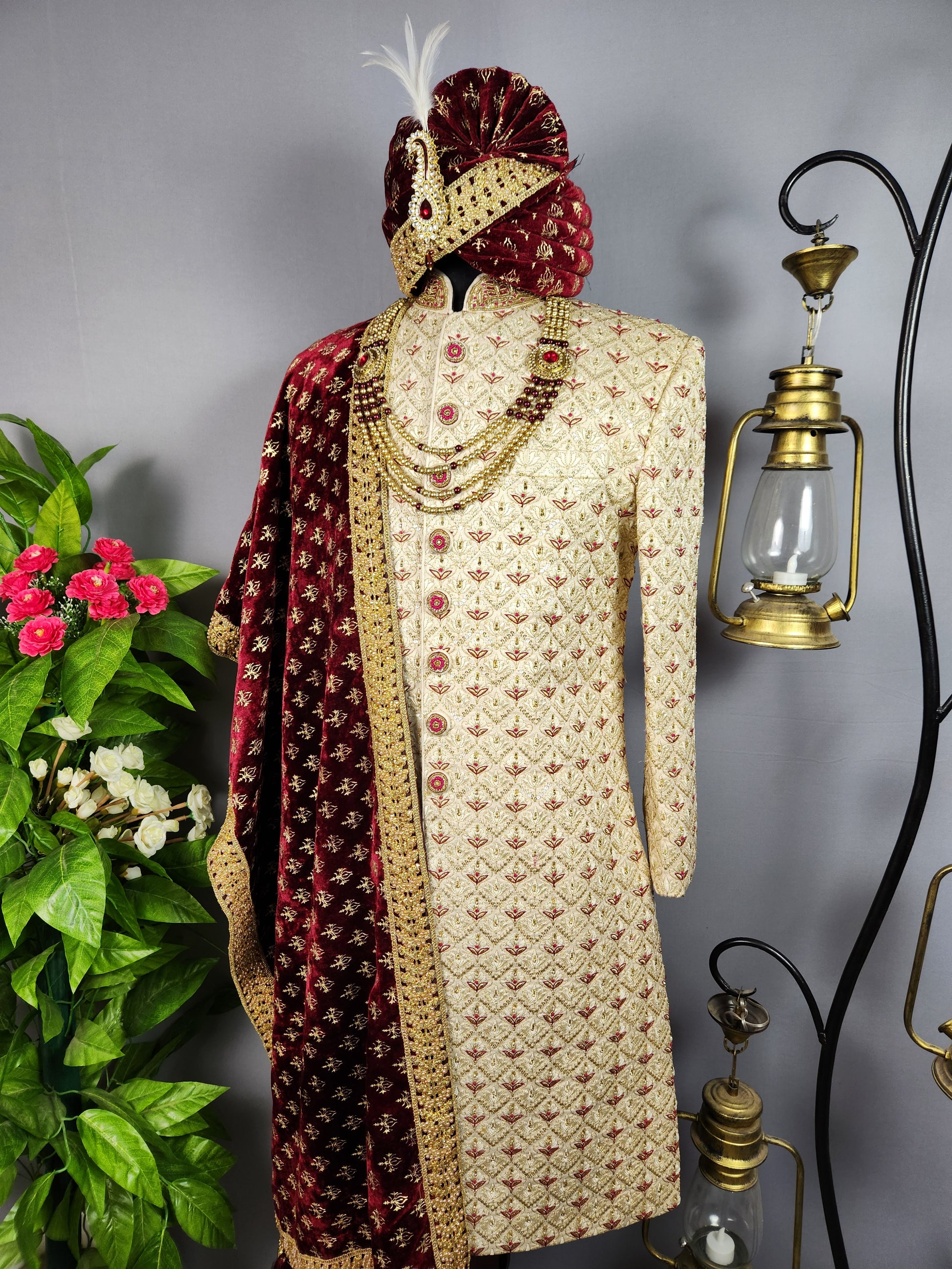 Golden Sherwani for Groom  -   Indian Wedding Outfit for Men