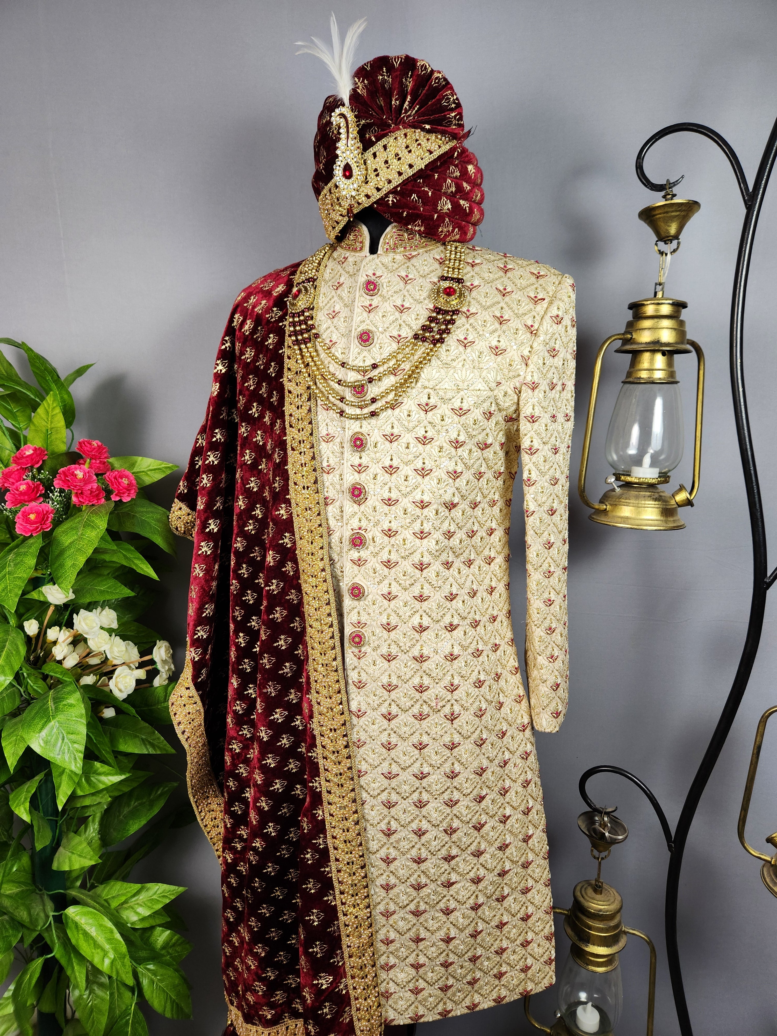 Golden Sherwani for Groom  -   Indian Wedding Outfit for Men