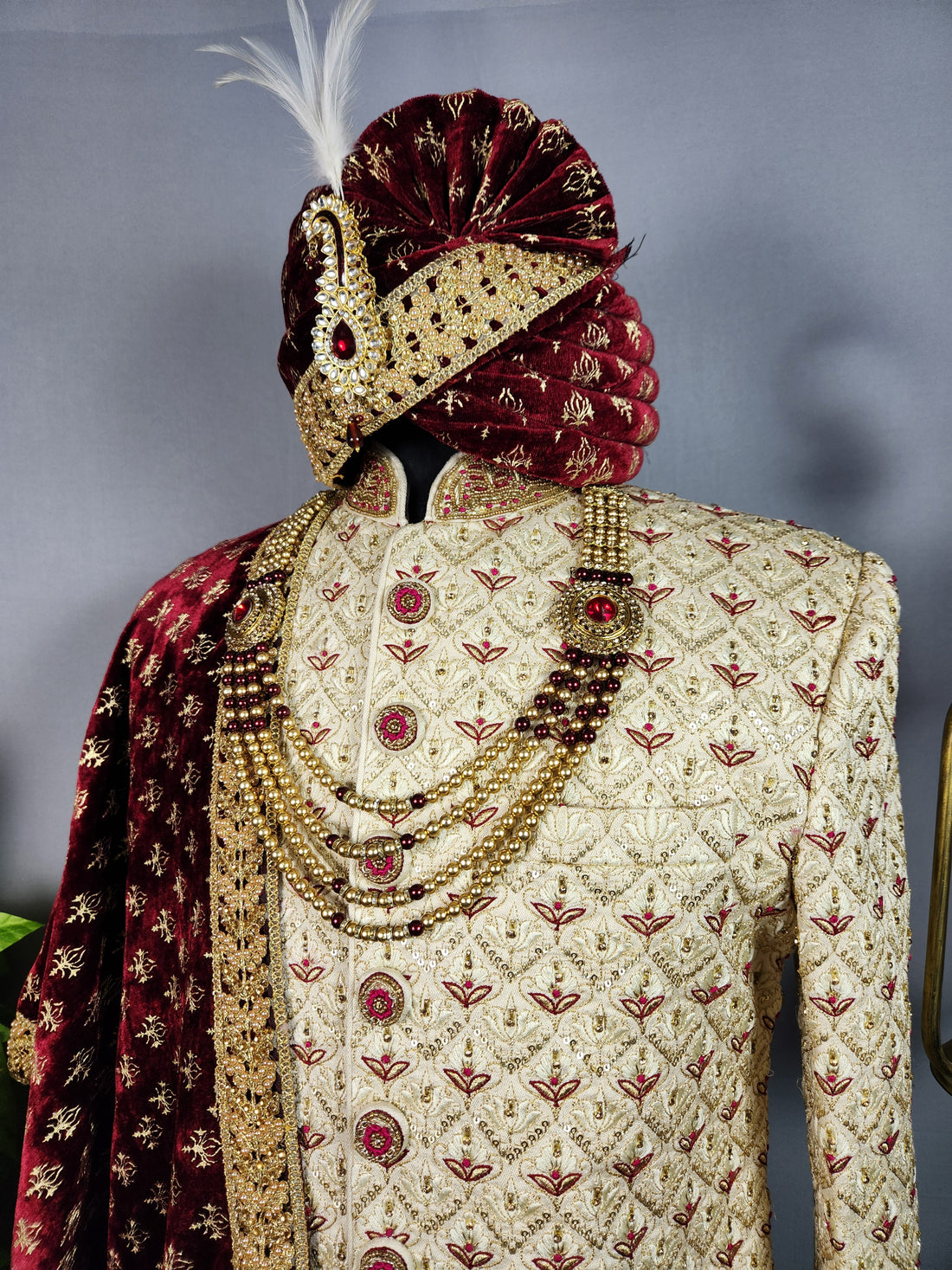 Golden Sherwani for Groom  -   Indian Wedding Outfit for Men