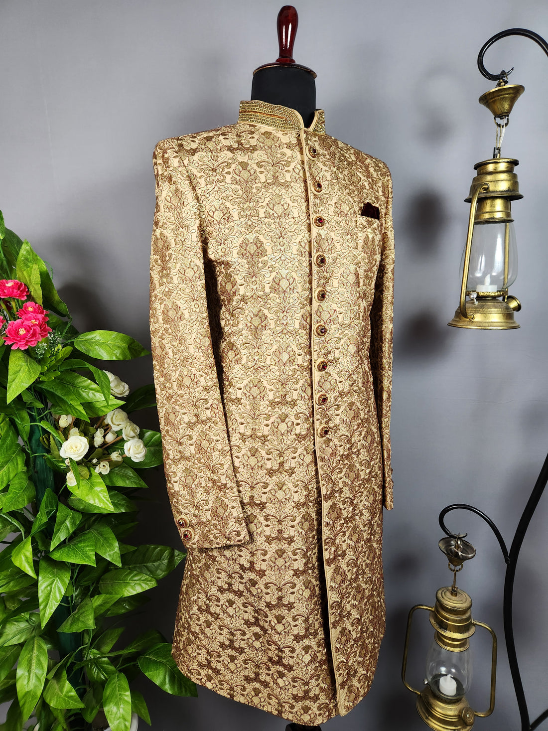 Golden Sherwani for Groom  -   Indian Wedding Outfit for Men