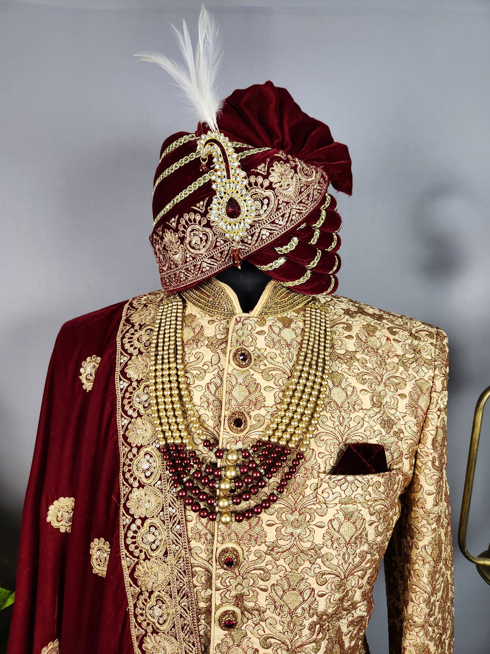 Golden Sherwani for Groom  -   Indian Wedding Outfit for Men