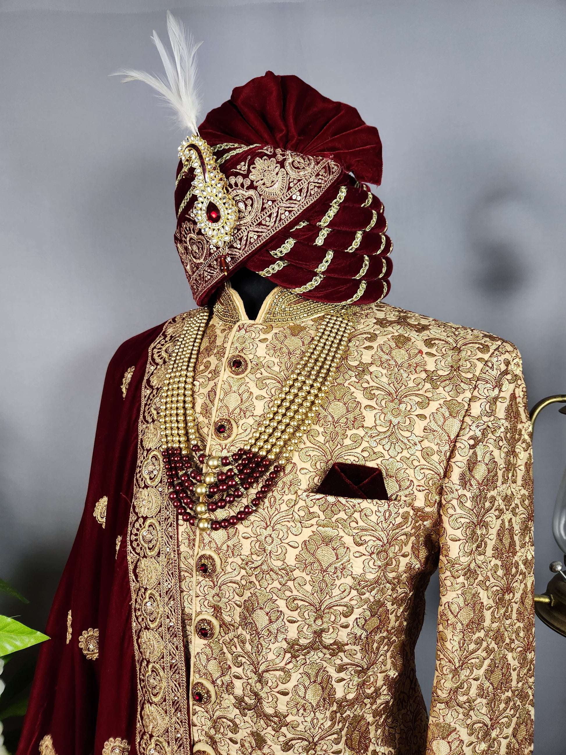Golden Sherwani for Groom  -   Indian Wedding Outfit for Men