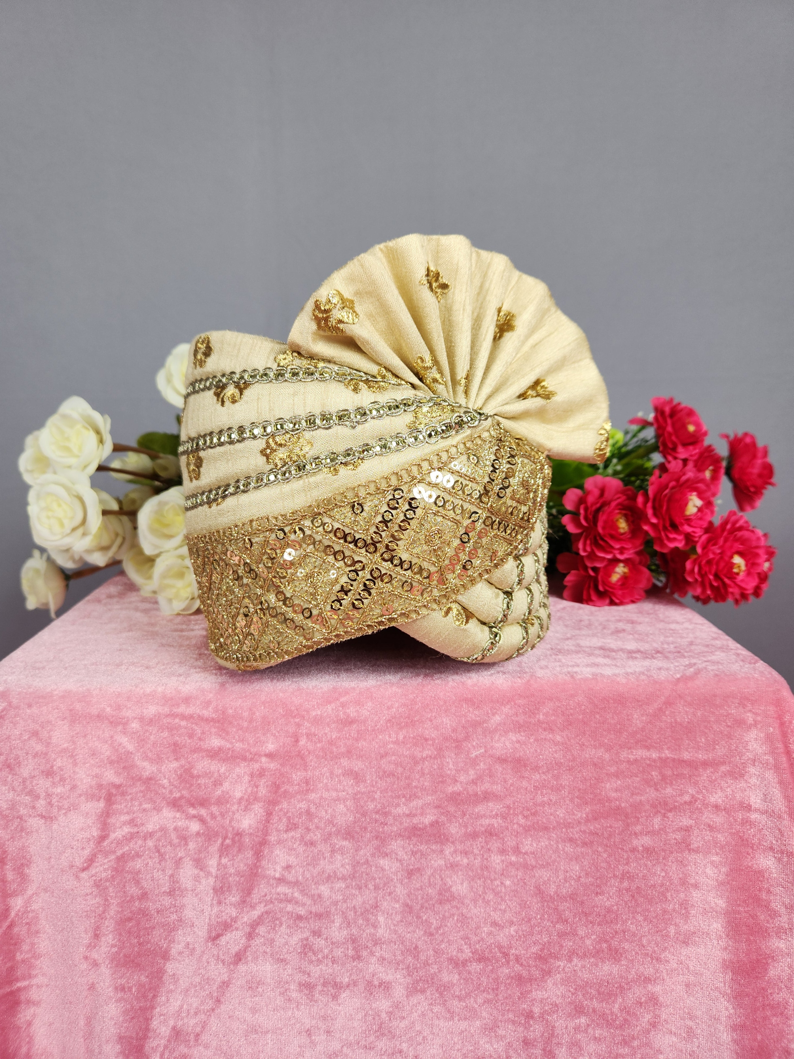 Golden Groom Turban With Sequin Work | Indian Wedding Safa