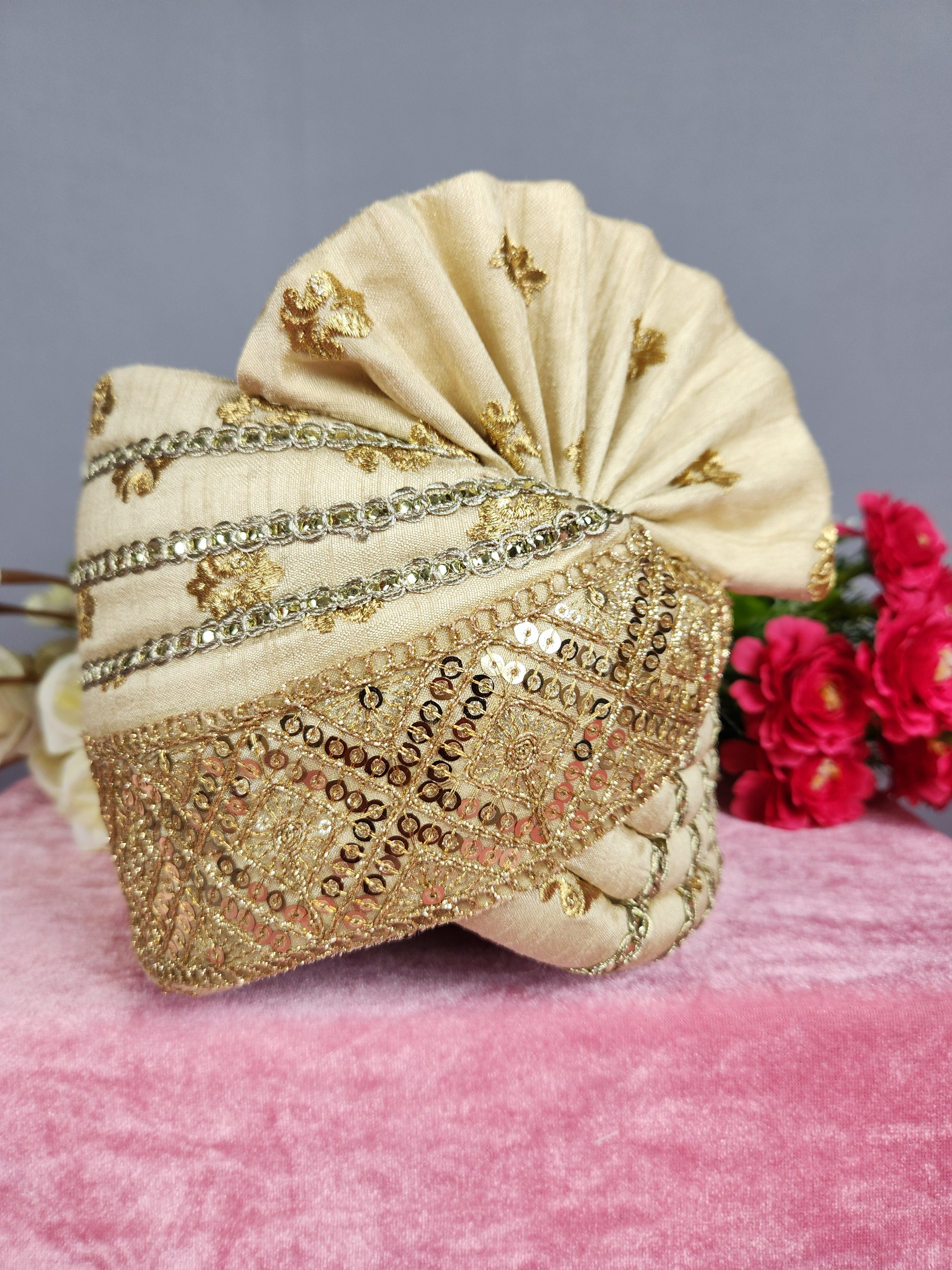 Golden Groom Turban With Sequin Work | Indian Wedding Safa