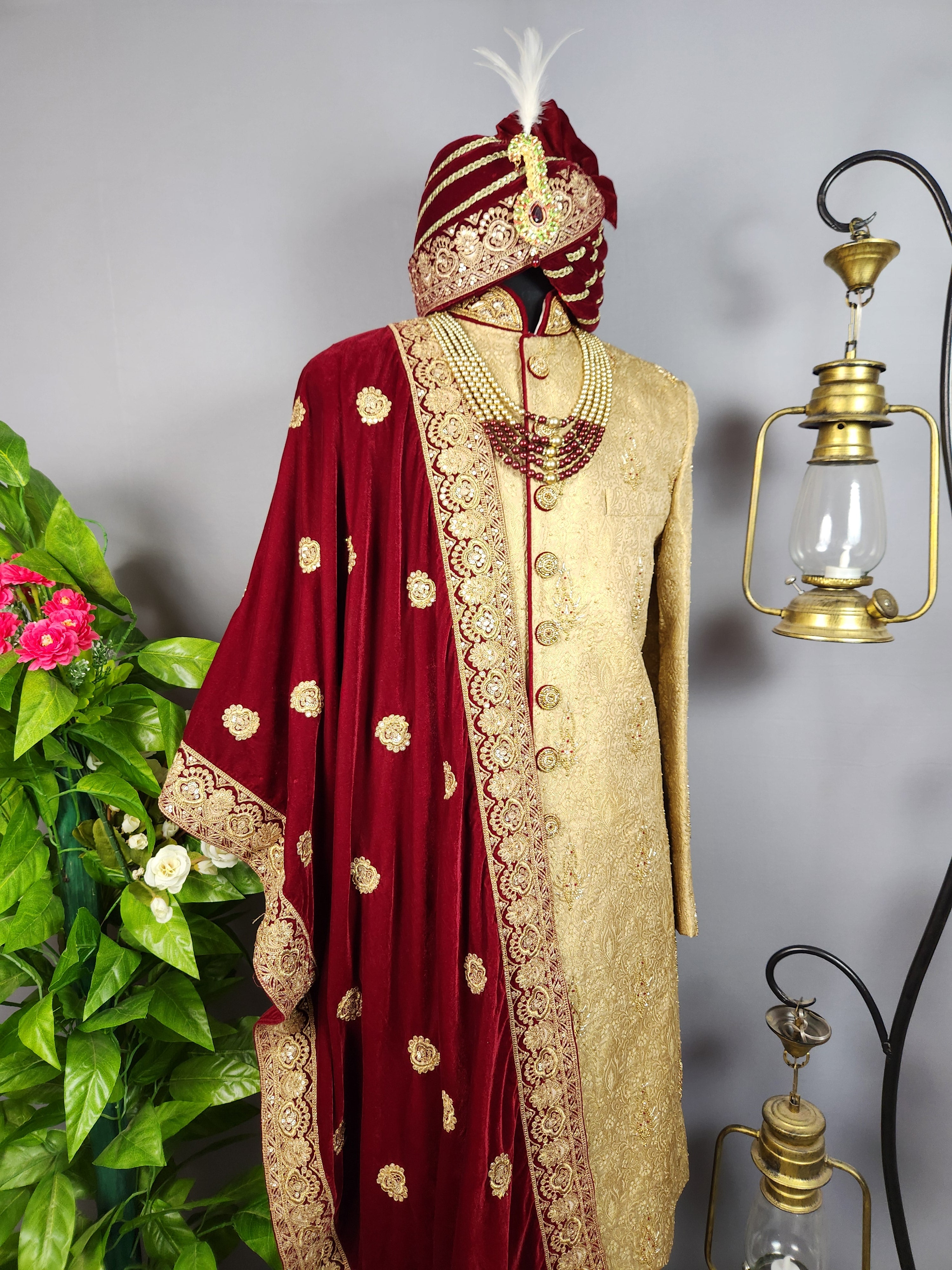 Golden Sherwani for Groom  -   Indian Wedding Outfit for Men