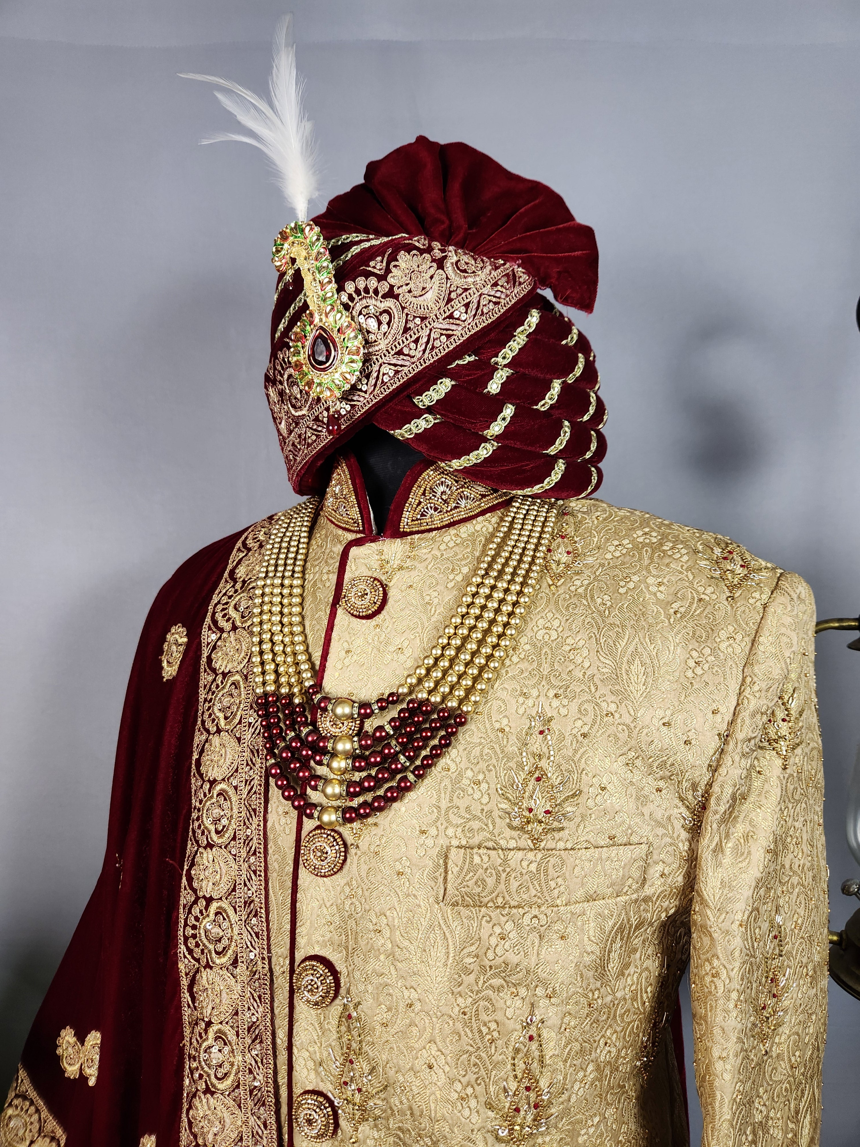 Golden Sherwani for Groom  -   Indian Wedding Outfit for Men