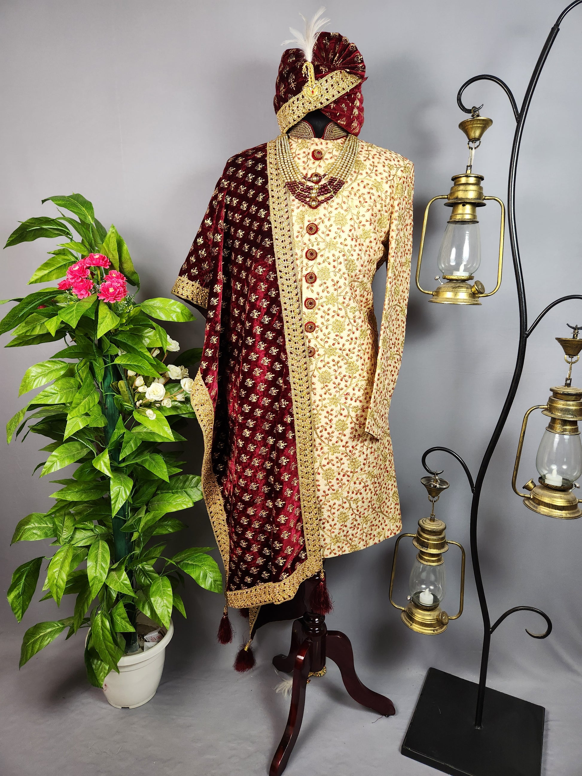 Golden Sherwani for Groom  -   Indian Wedding Outfit for Men