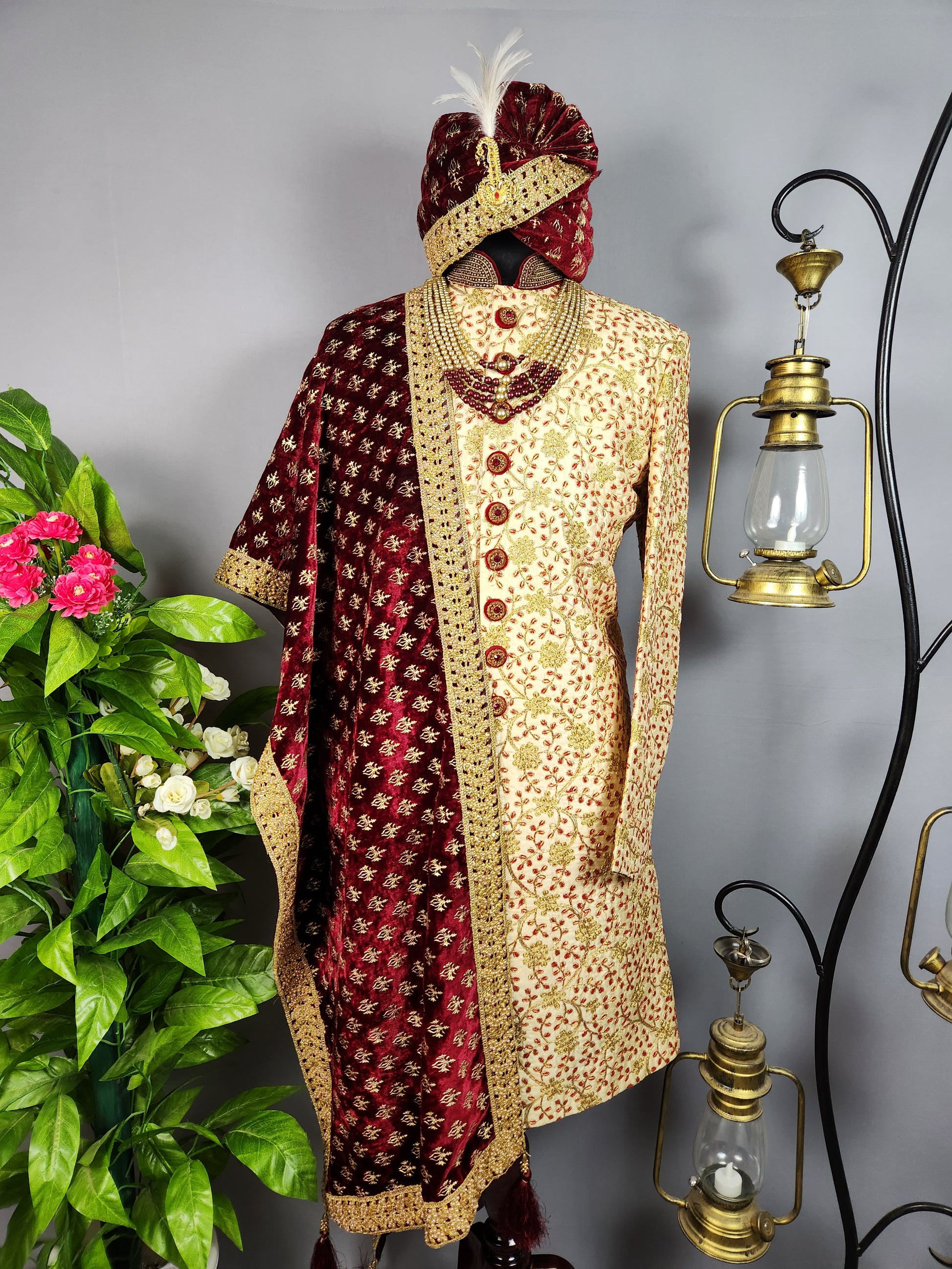 Golden Sherwani for Groom  -   Indian Wedding Outfit for Men