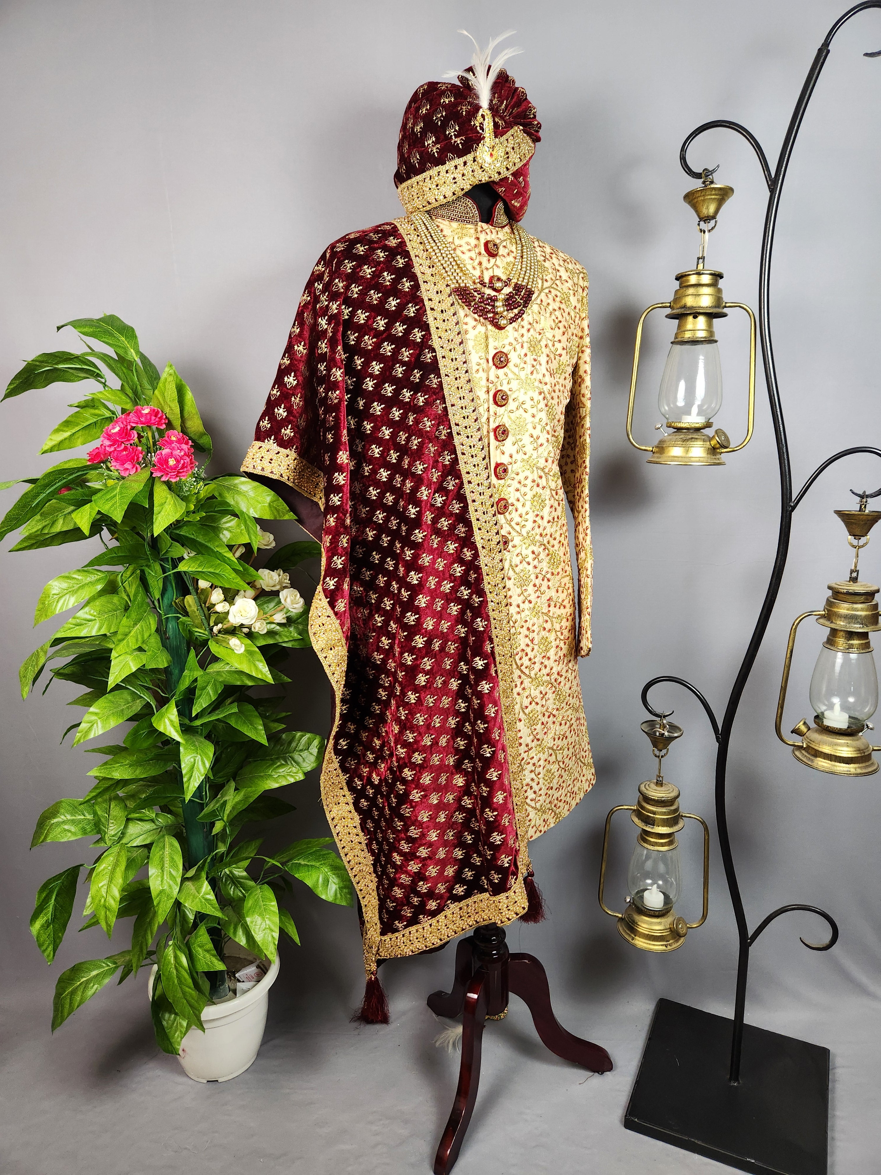 Golden Sherwani for Groom  -   Indian Wedding Outfit for Men