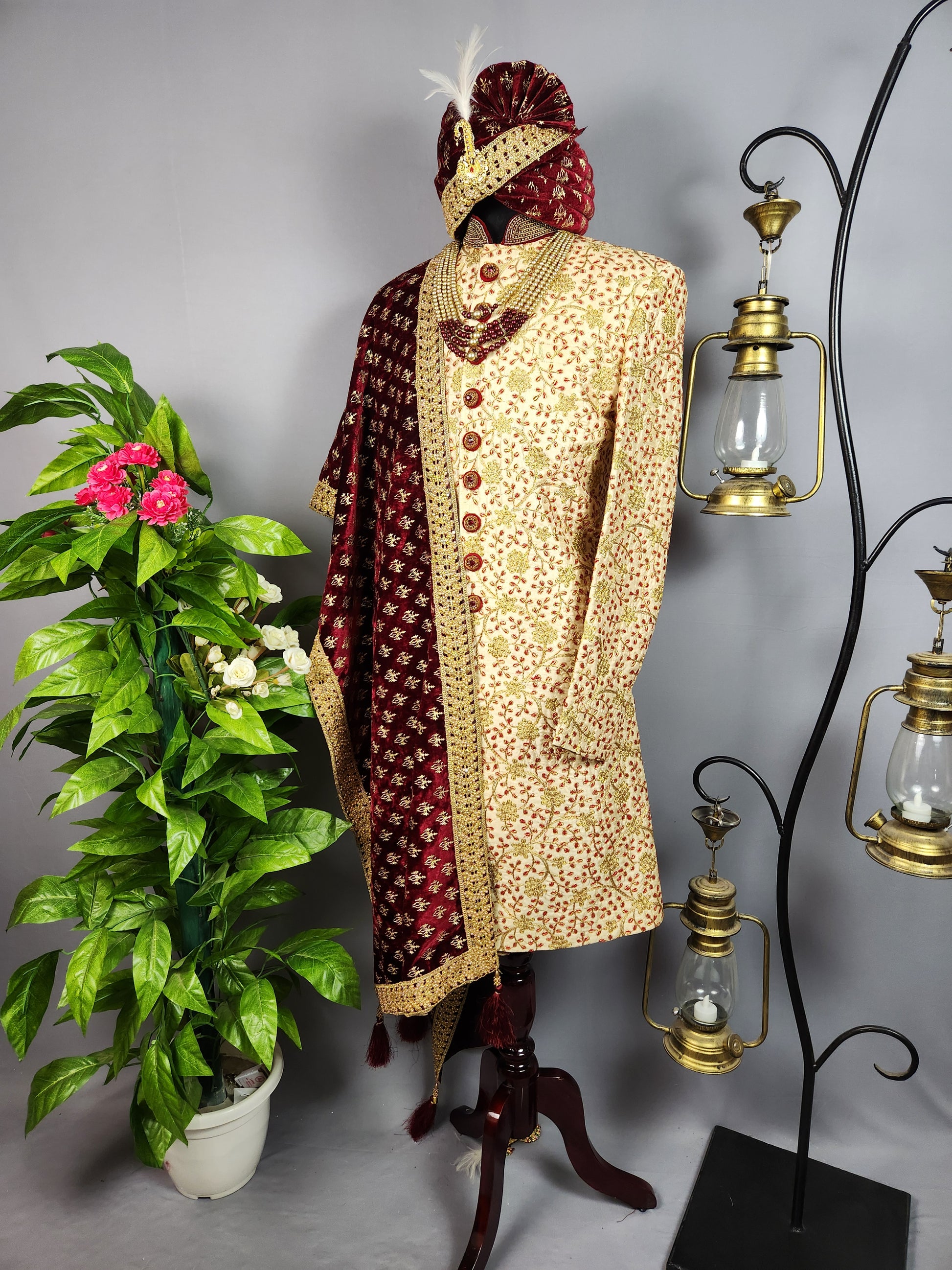 Golden Sherwani for Groom  -   Indian Wedding Outfit for Men