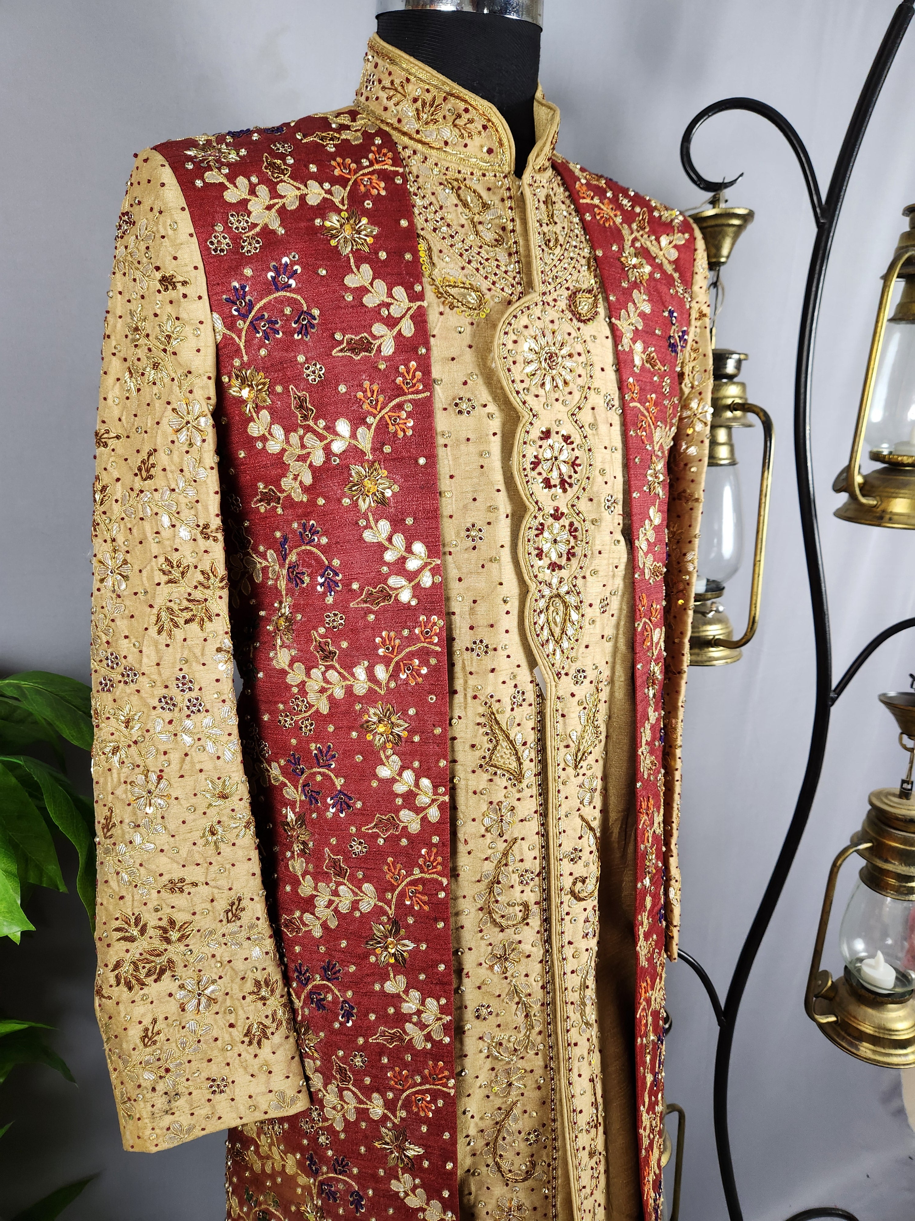 Golden Wedding Groom Sherwani - Layered and Gotta Patti Work | Sherwani For Men