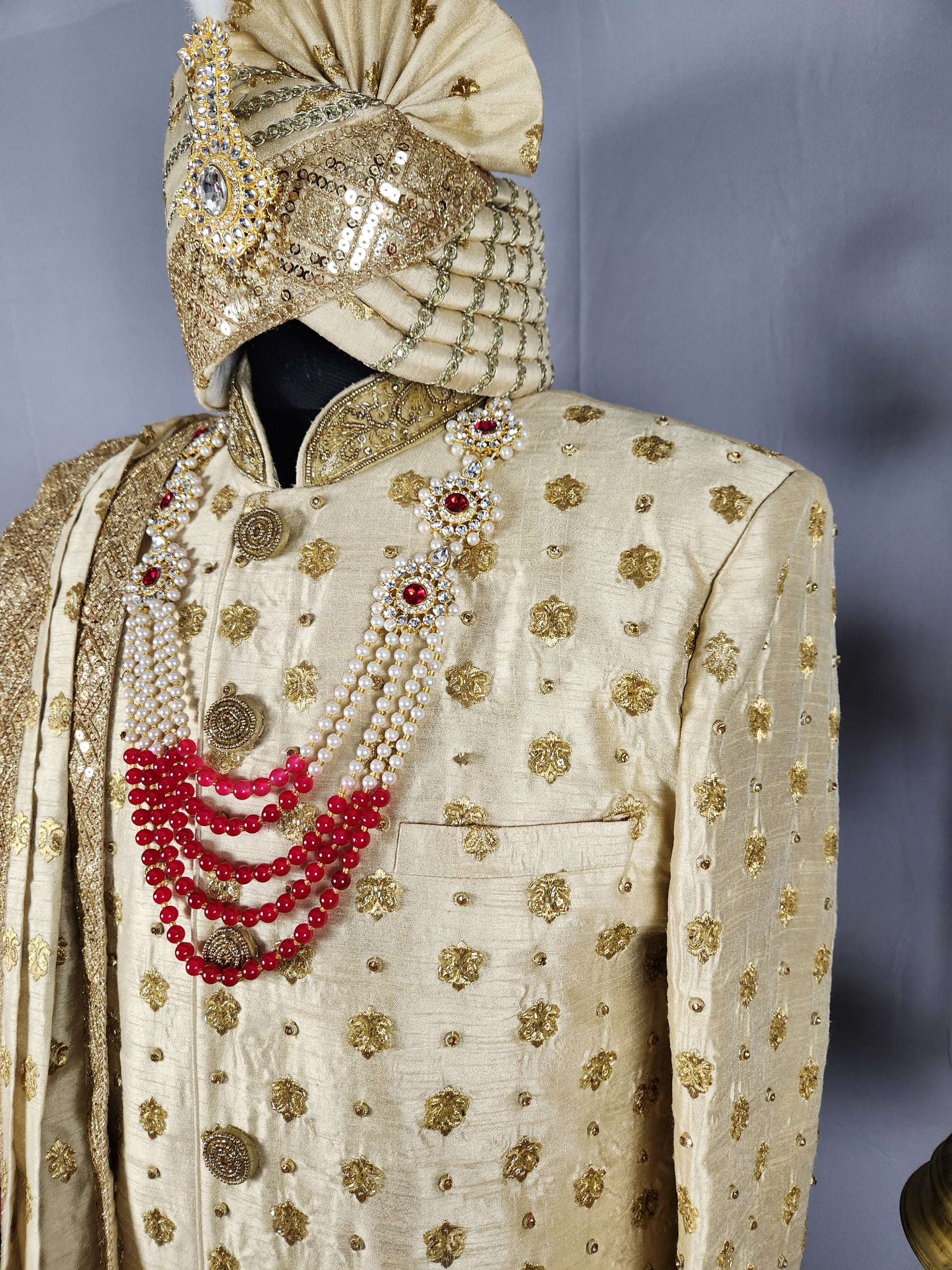 Golden Wedding Groom Sherwani with Gold Motif and Zarkan