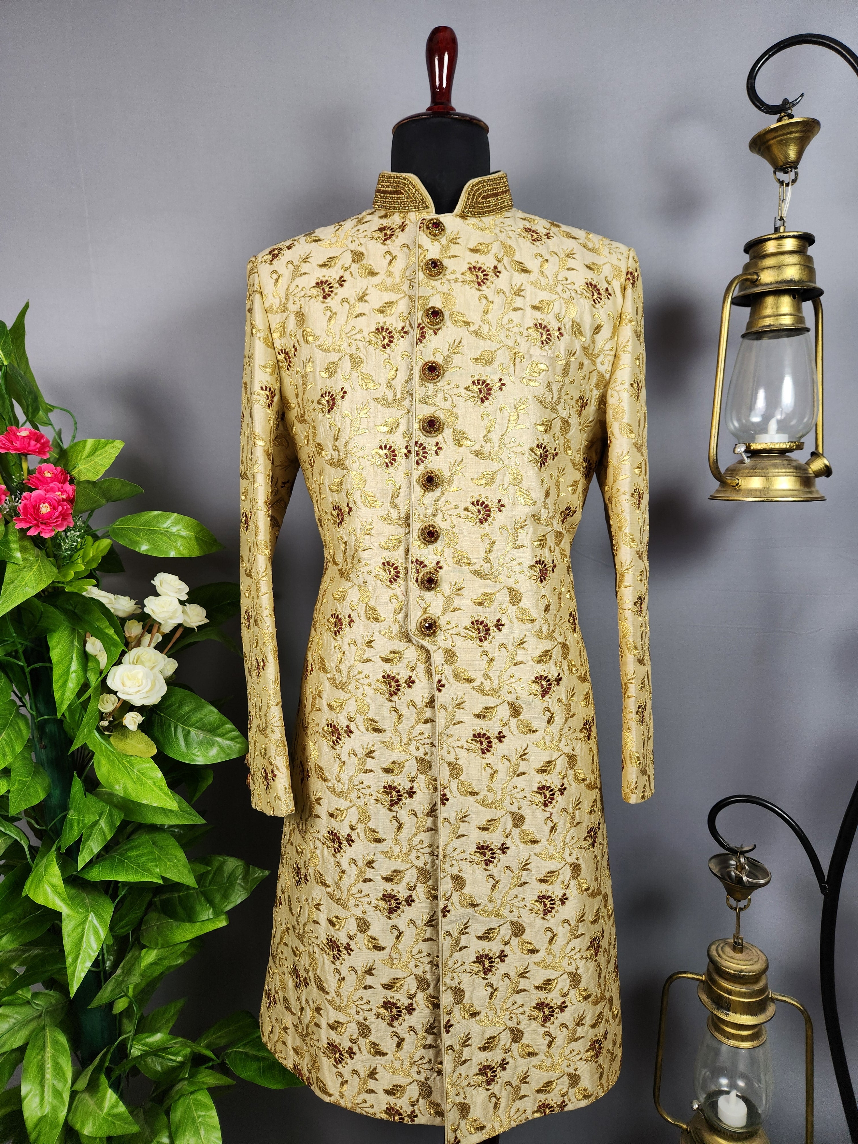 Beige Sherwani for Groom  -   Indian Wedding Outfit for Men