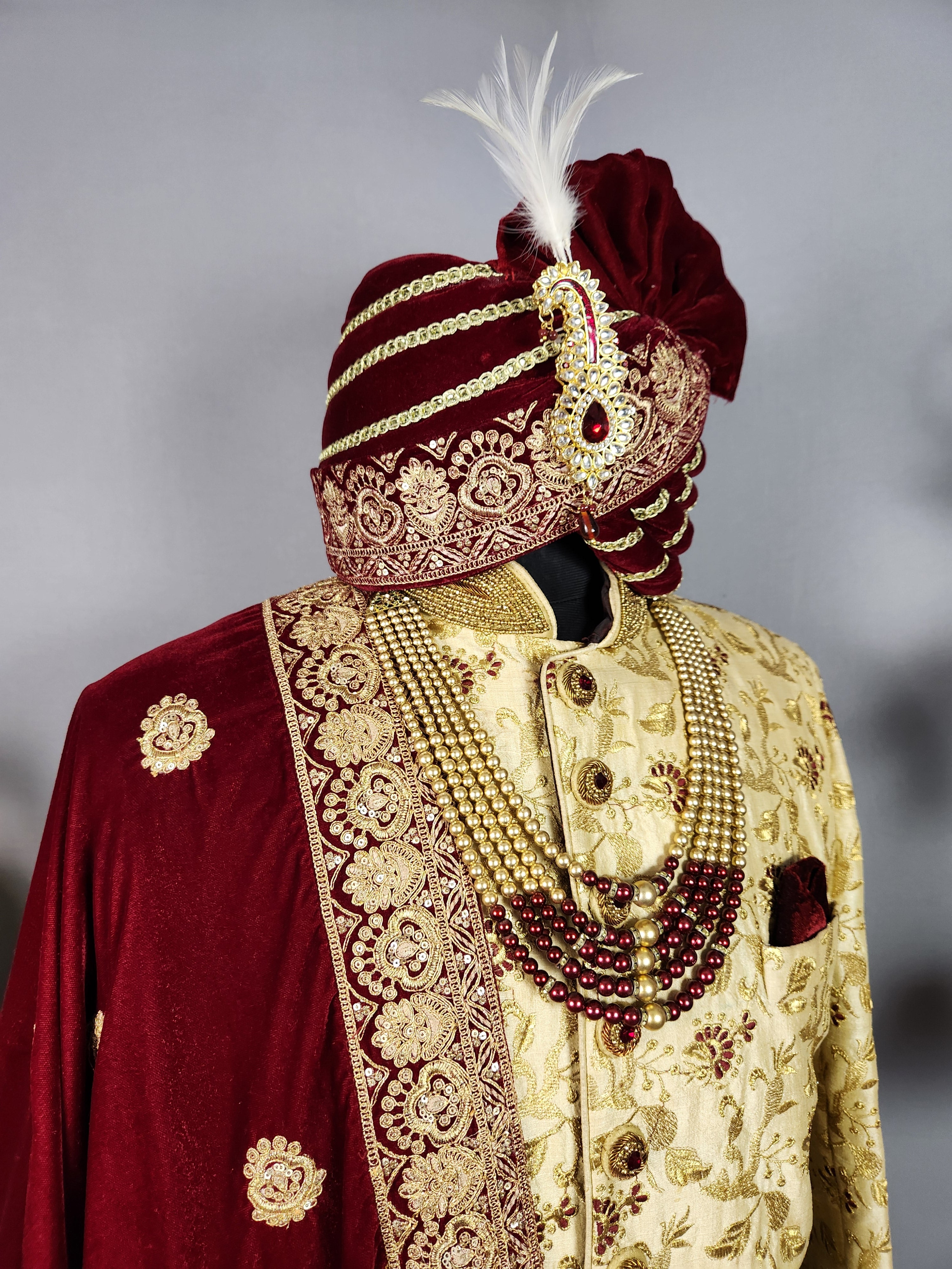 Beige Sherwani for Groom  -   Indian Wedding Outfit for Men