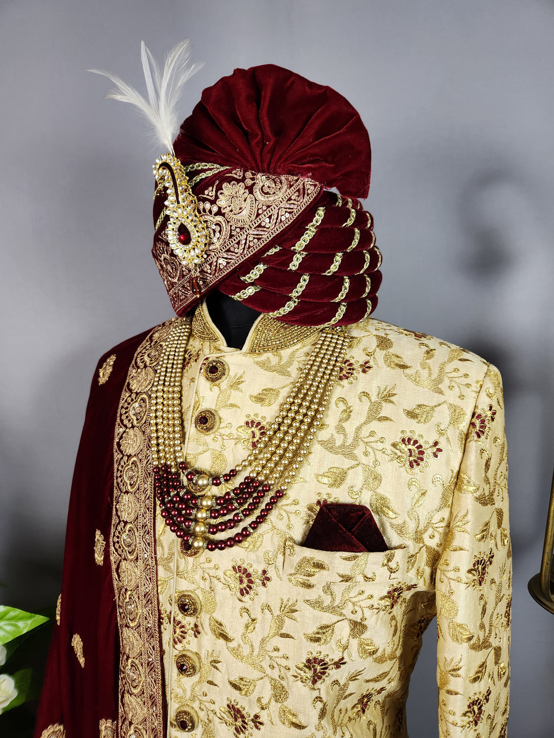 Beige Sherwani for Groom  -   Indian Wedding Outfit for Men