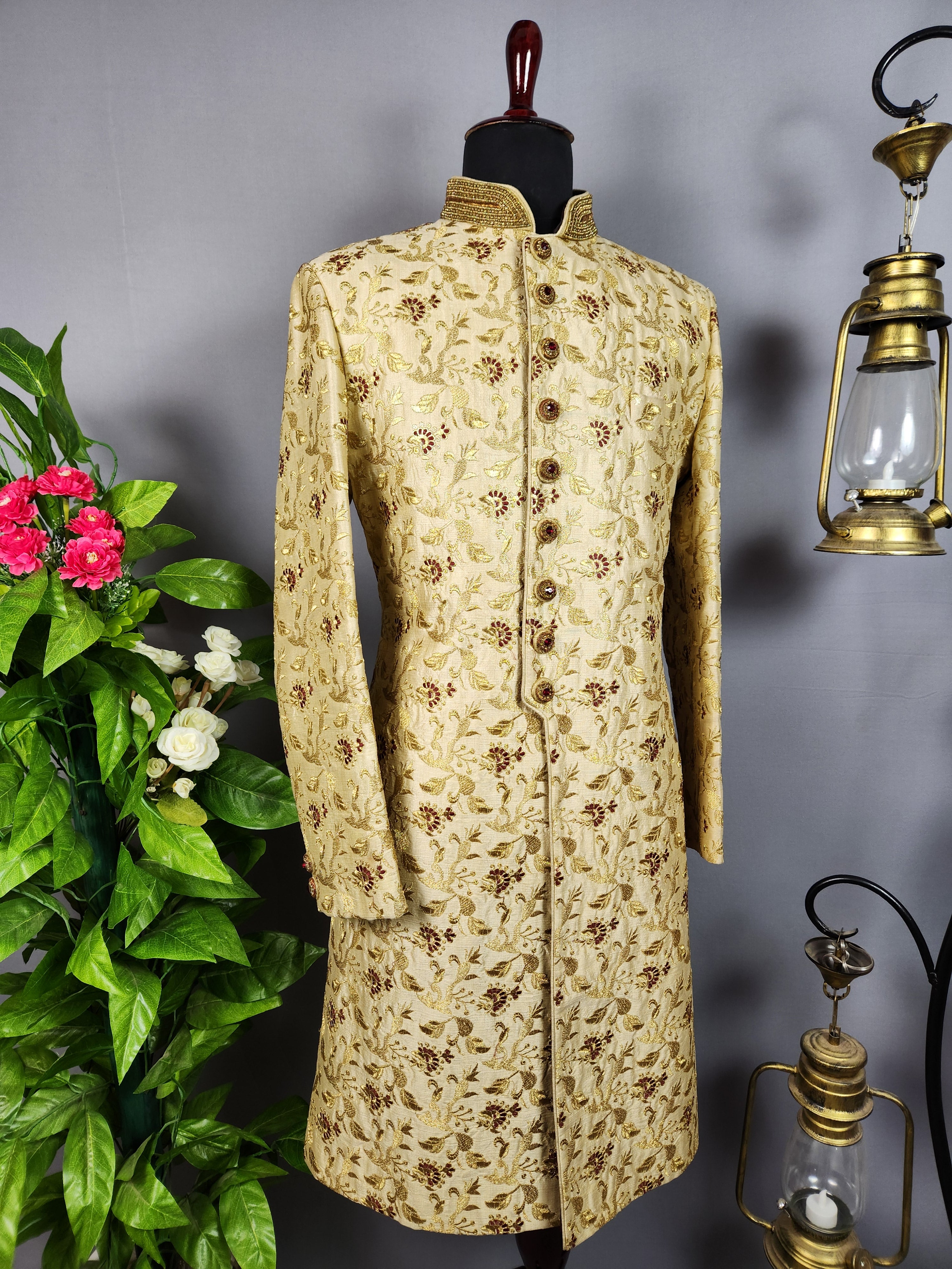 Beige Sherwani for Groom  -   Indian Wedding Outfit for Men