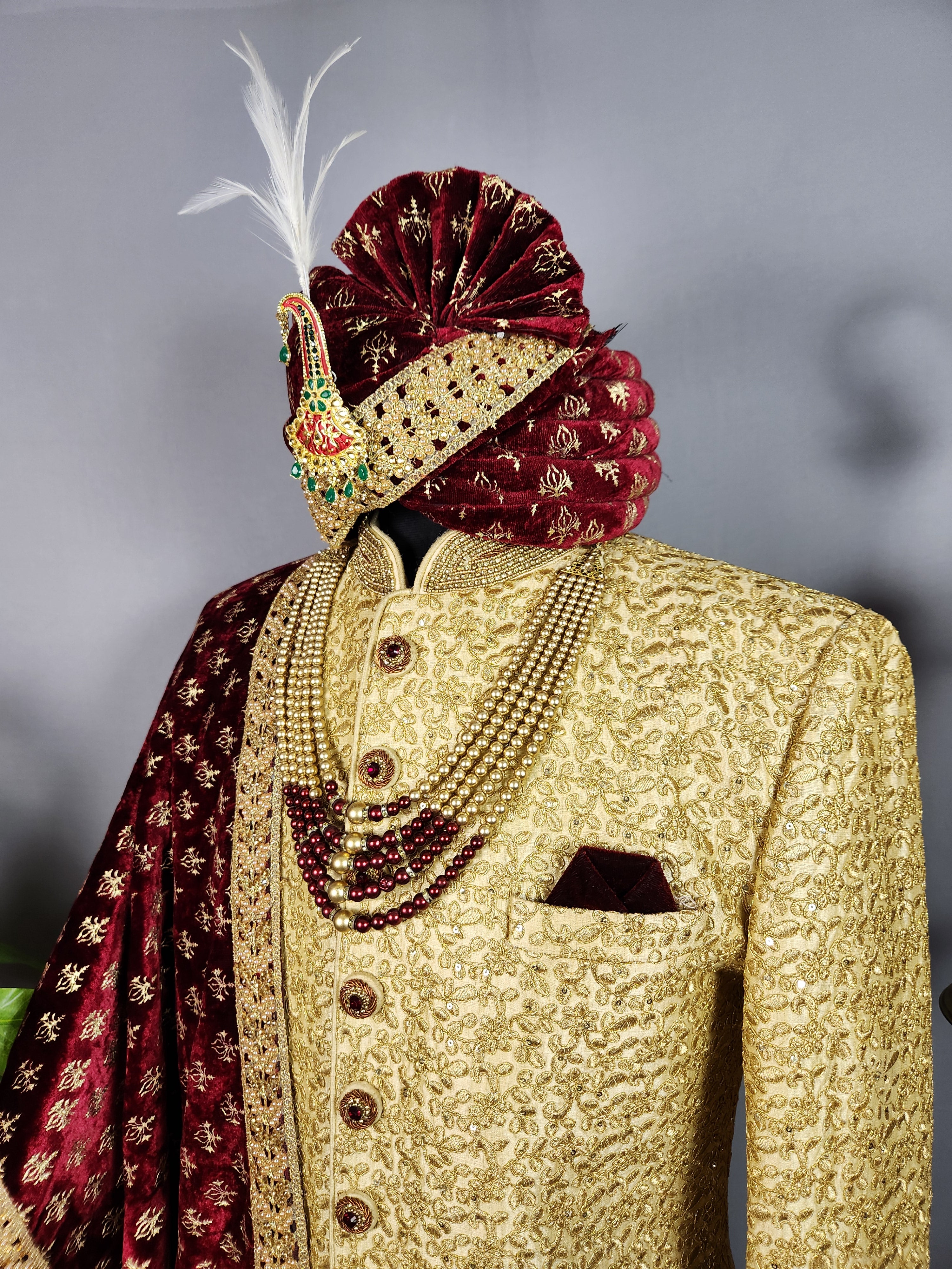 Golden Sherwani for Groom  -   Indian Wedding Outfit for Men