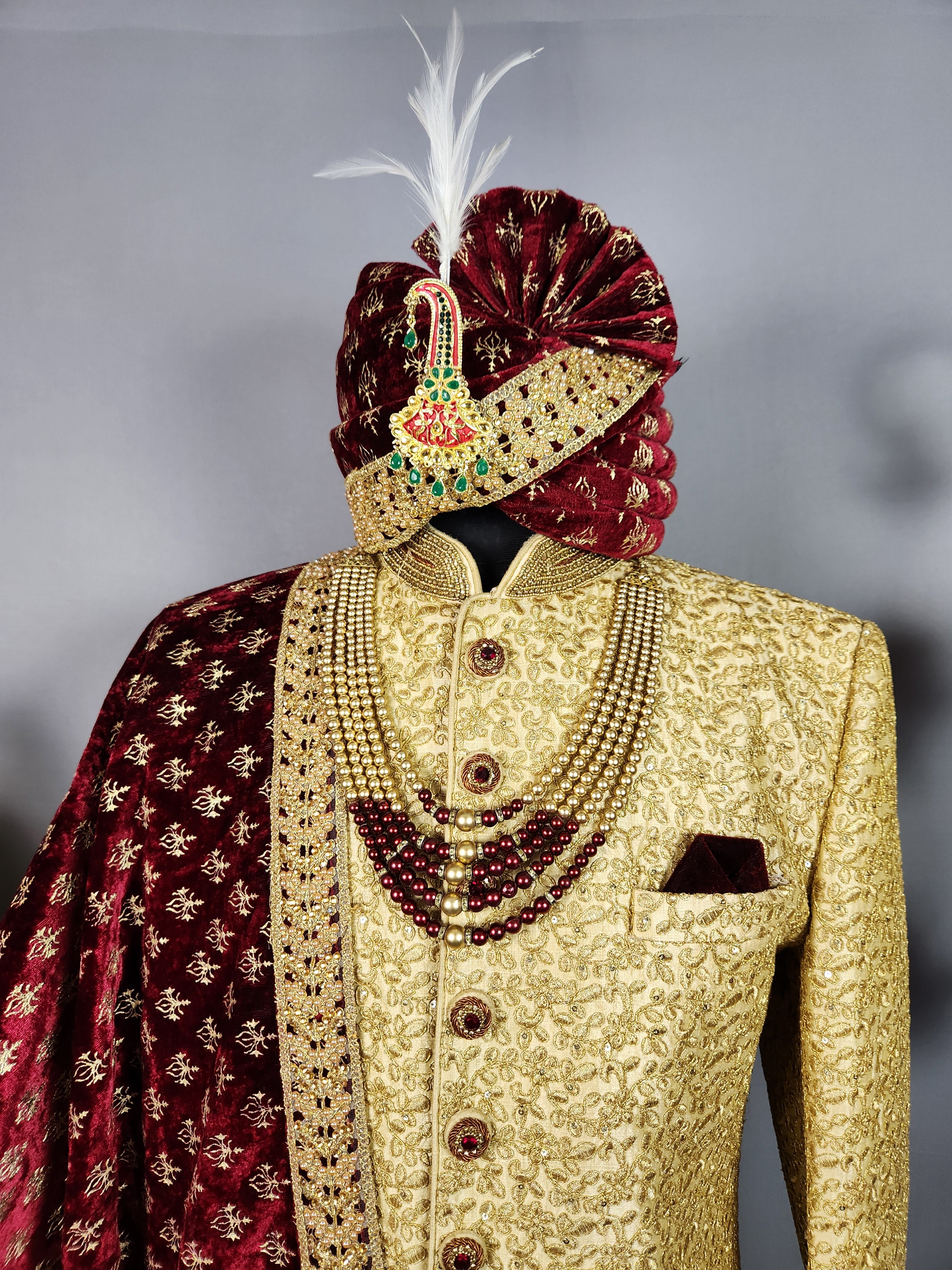 Golden Sherwani for Groom  -   Indian Wedding Outfit for Men