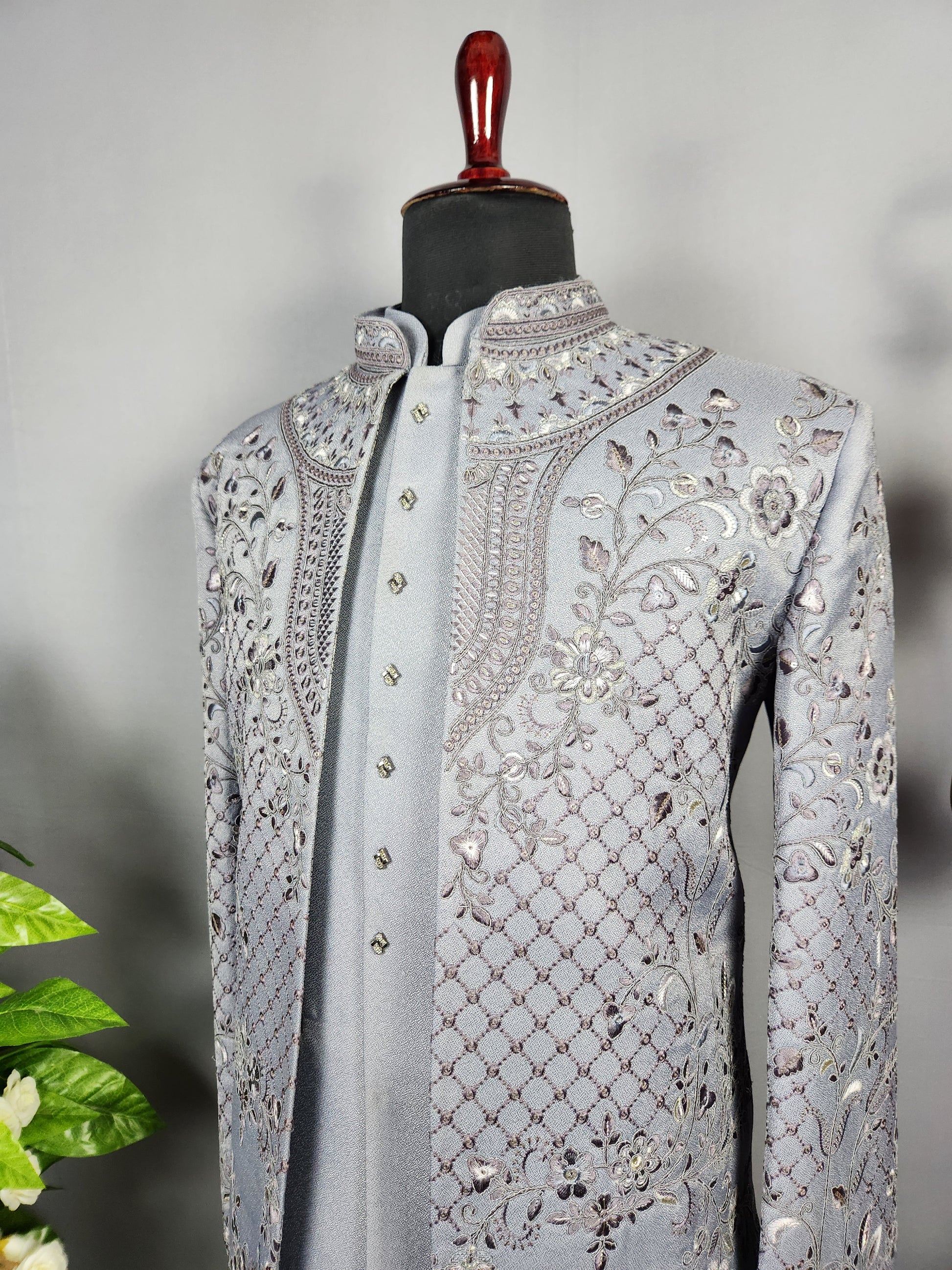 Gray Jodhpuri Suit for Men  -   Indian Wedding Outfit for Men