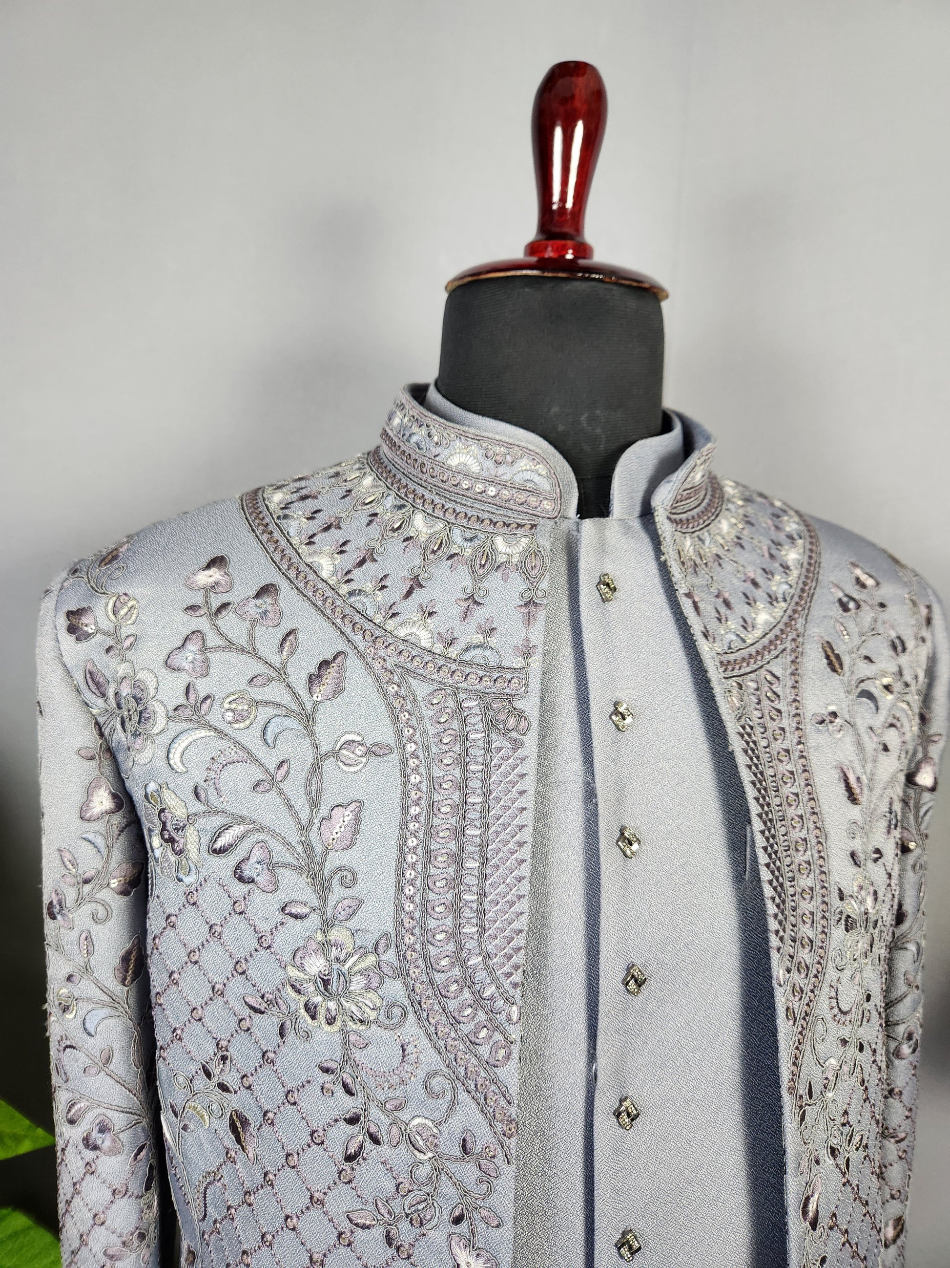 Gray Jodhpuri Suit for Men  -   Indian Wedding Outfit for Men