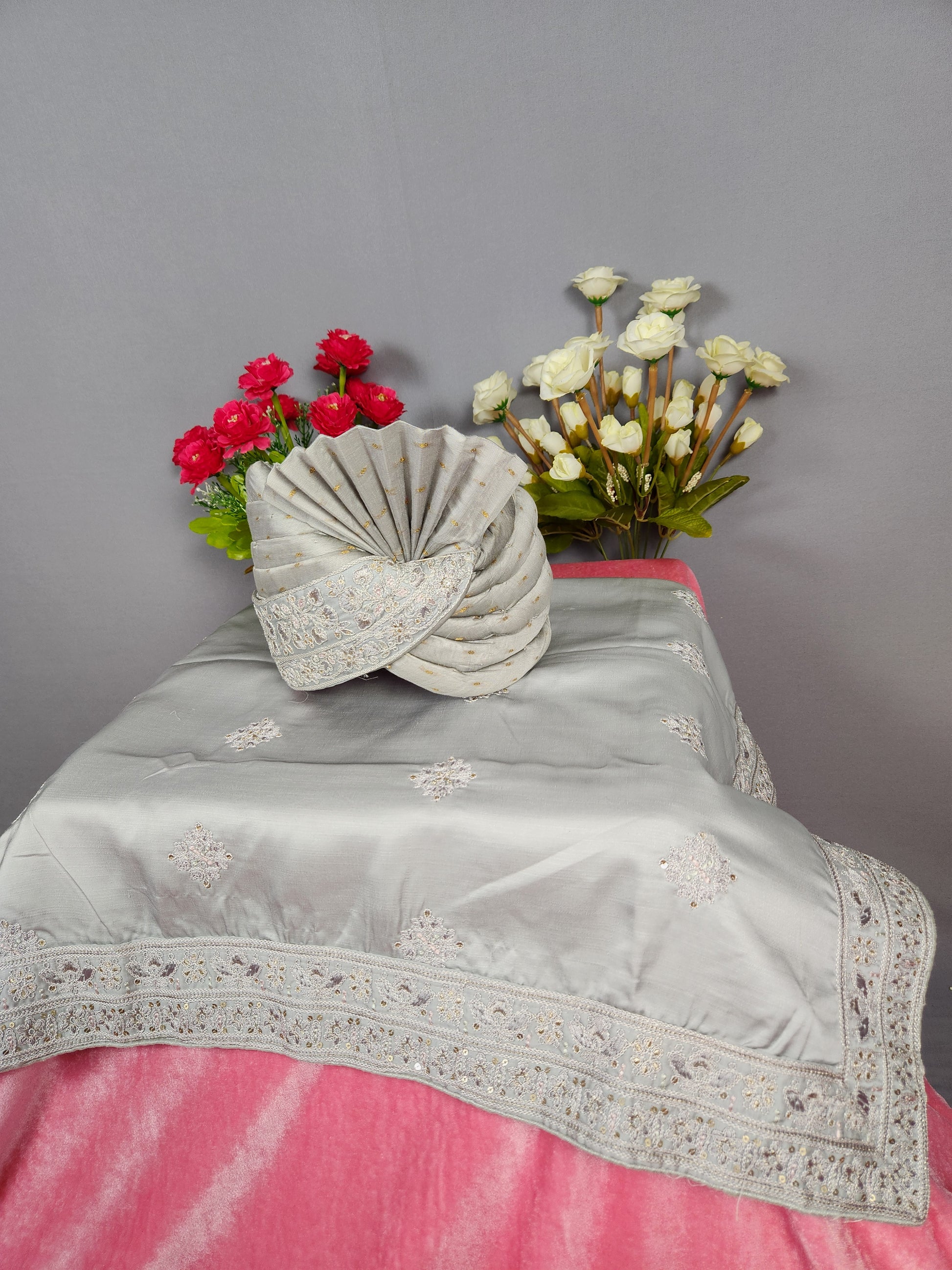 Gray Groom Turban Shawl Set