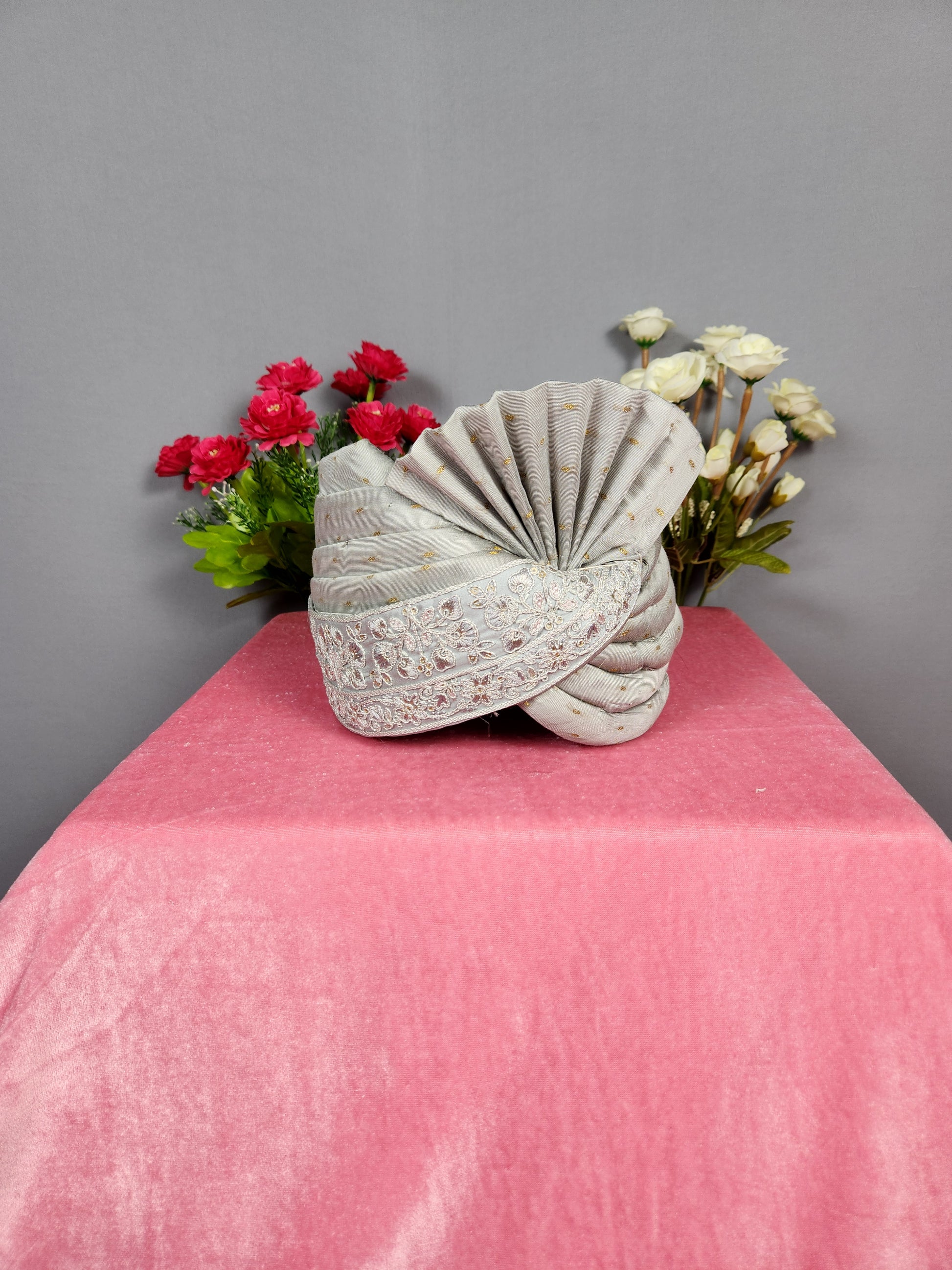 Gray Groom Turban Shawl Set